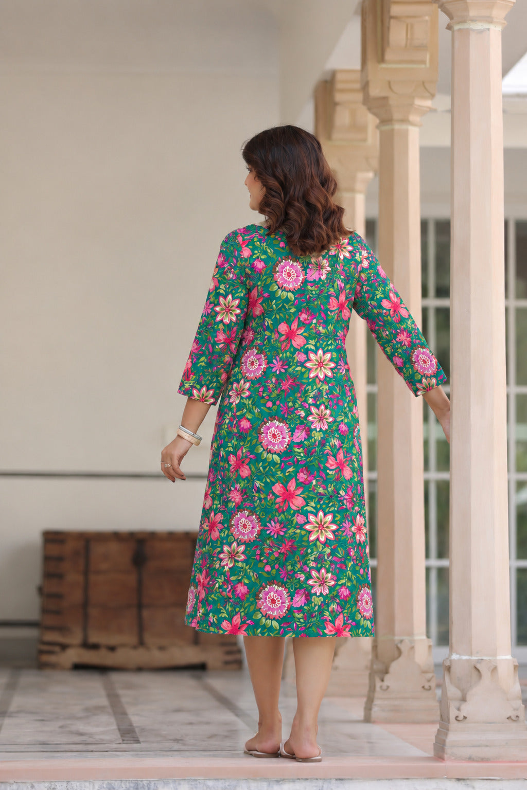 Emerald Bloom Cotton Maternity - Nursing Dress