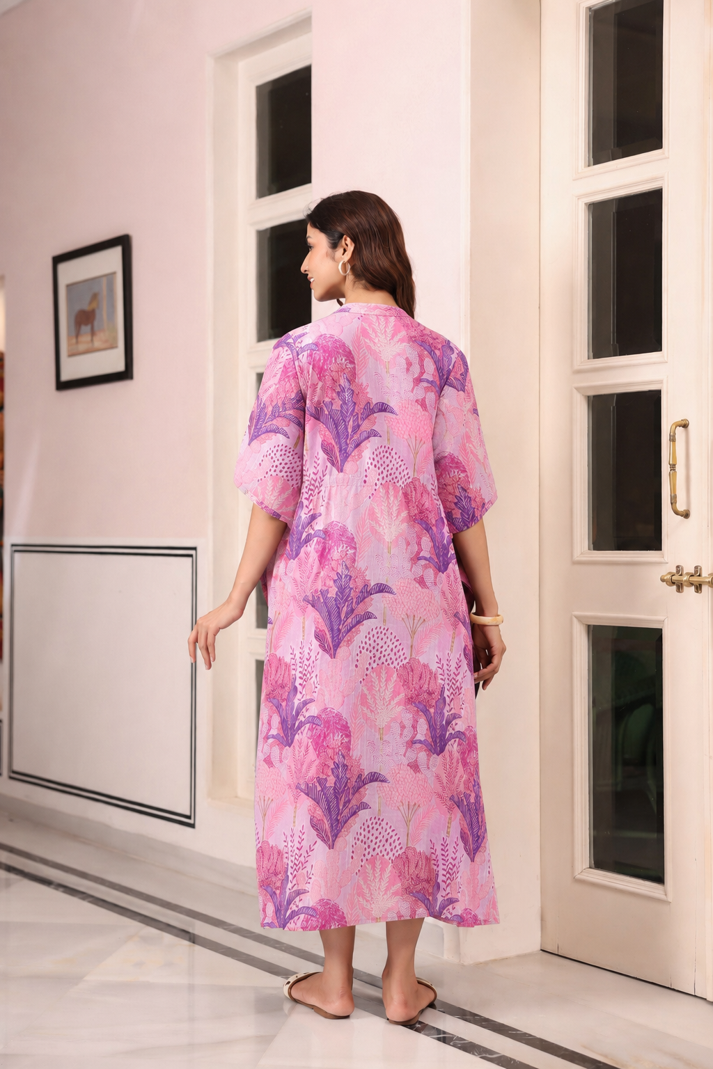 Lavender Bloom Garden Cotton Kaftan ( One-Size )