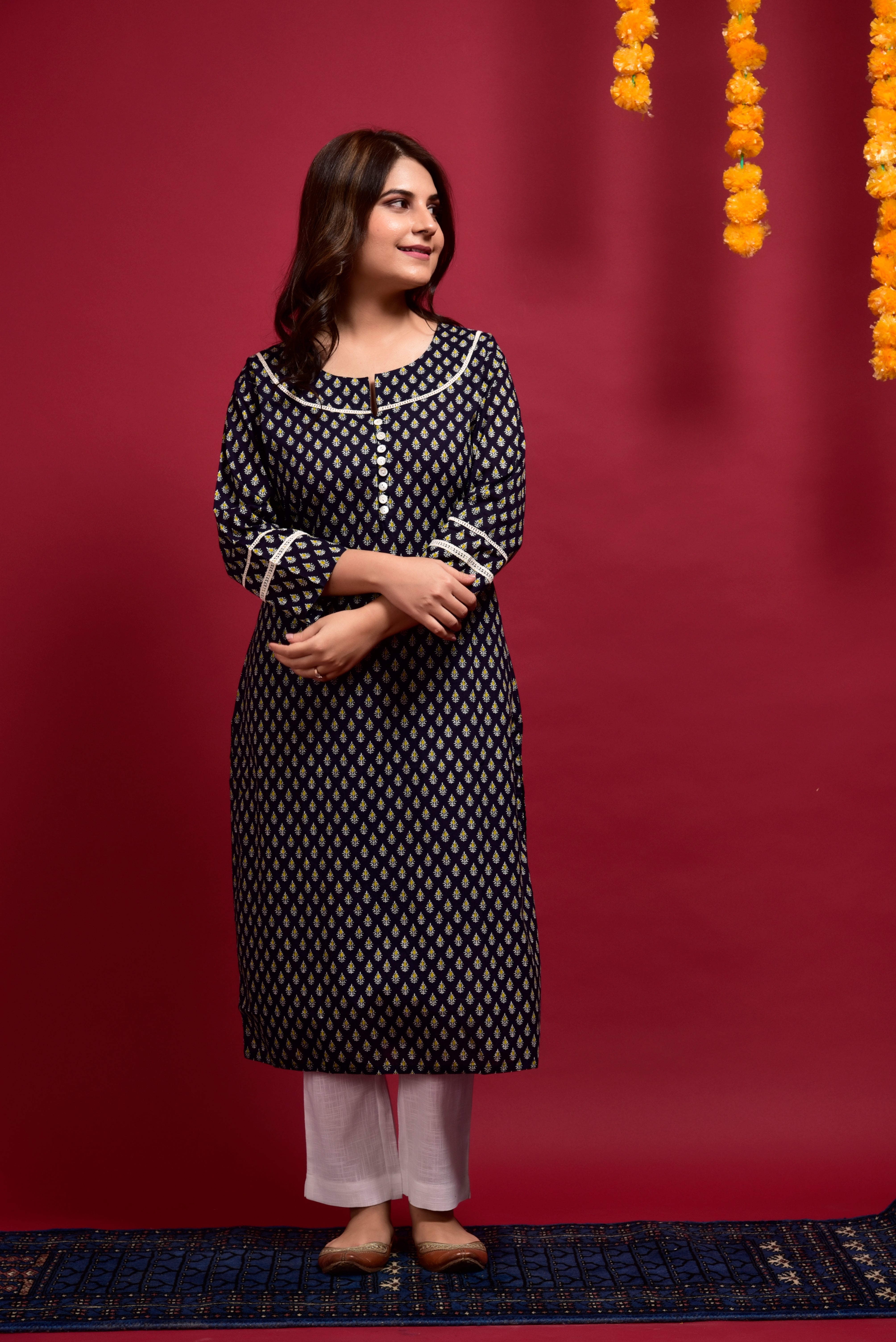 Prussian Blue Booti Cotton Kurta Pant Set