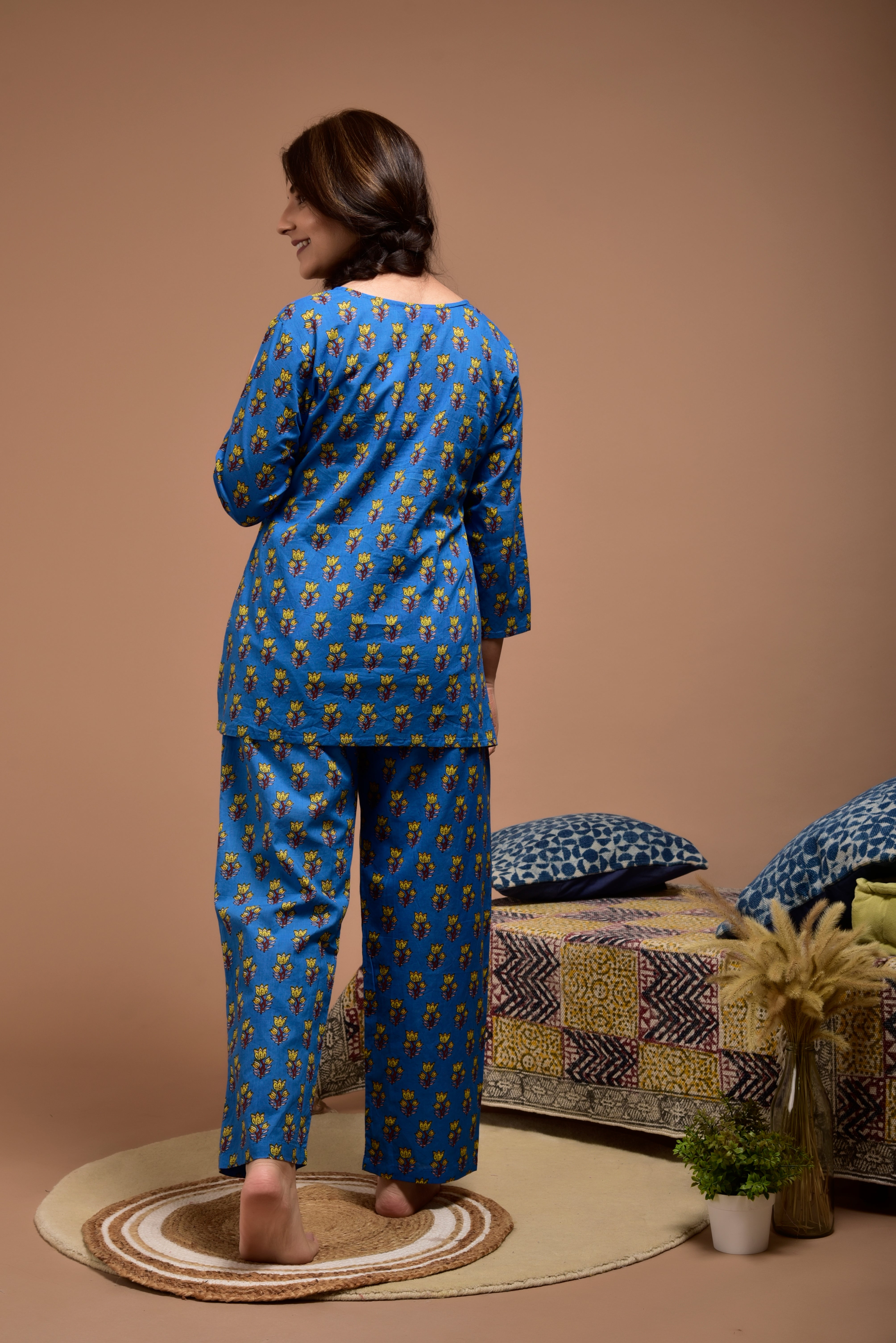 Persian Blue Booti Cotton Loungewear Set