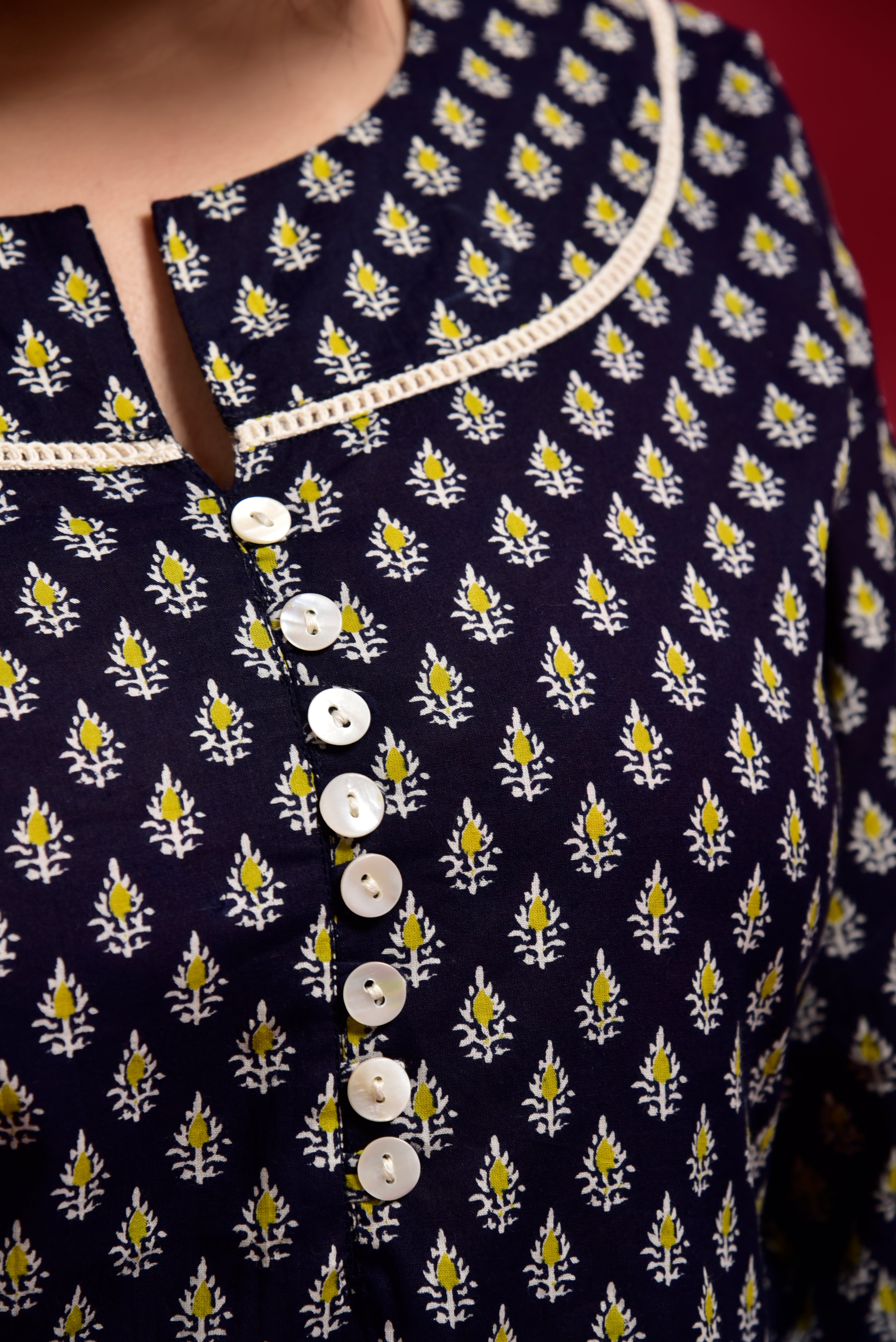 Prussian Blue Booti Cotton Kurta Pant Set