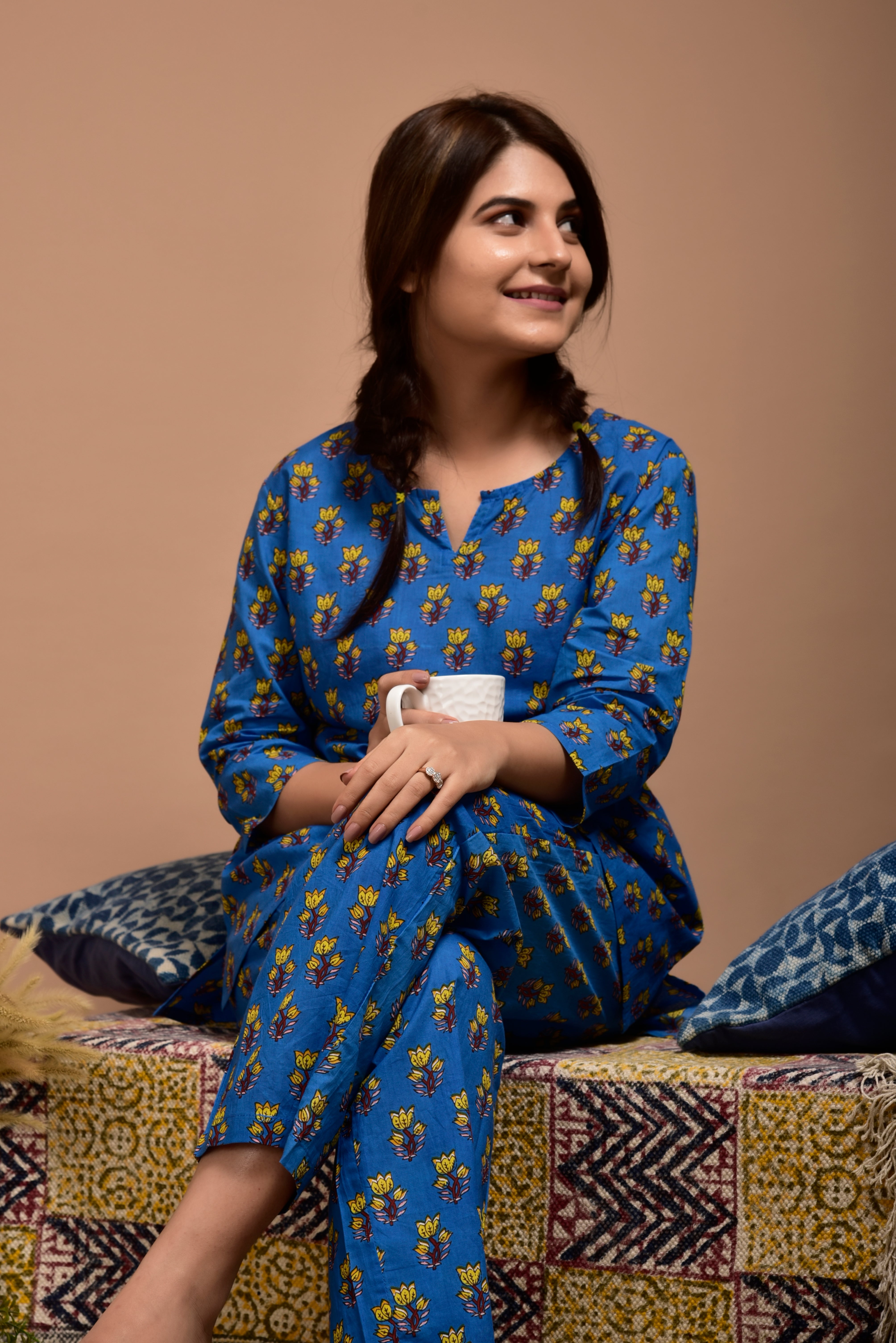 Persian Blue Booti Cotton Loungewear Set