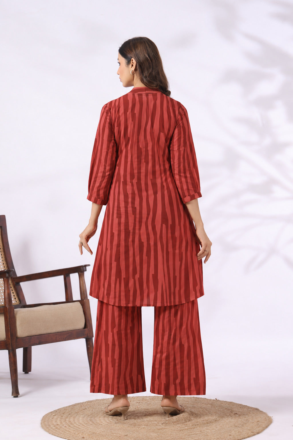Rust Abstract Stripe Cotton Maternity - Nursing Co-ord Set