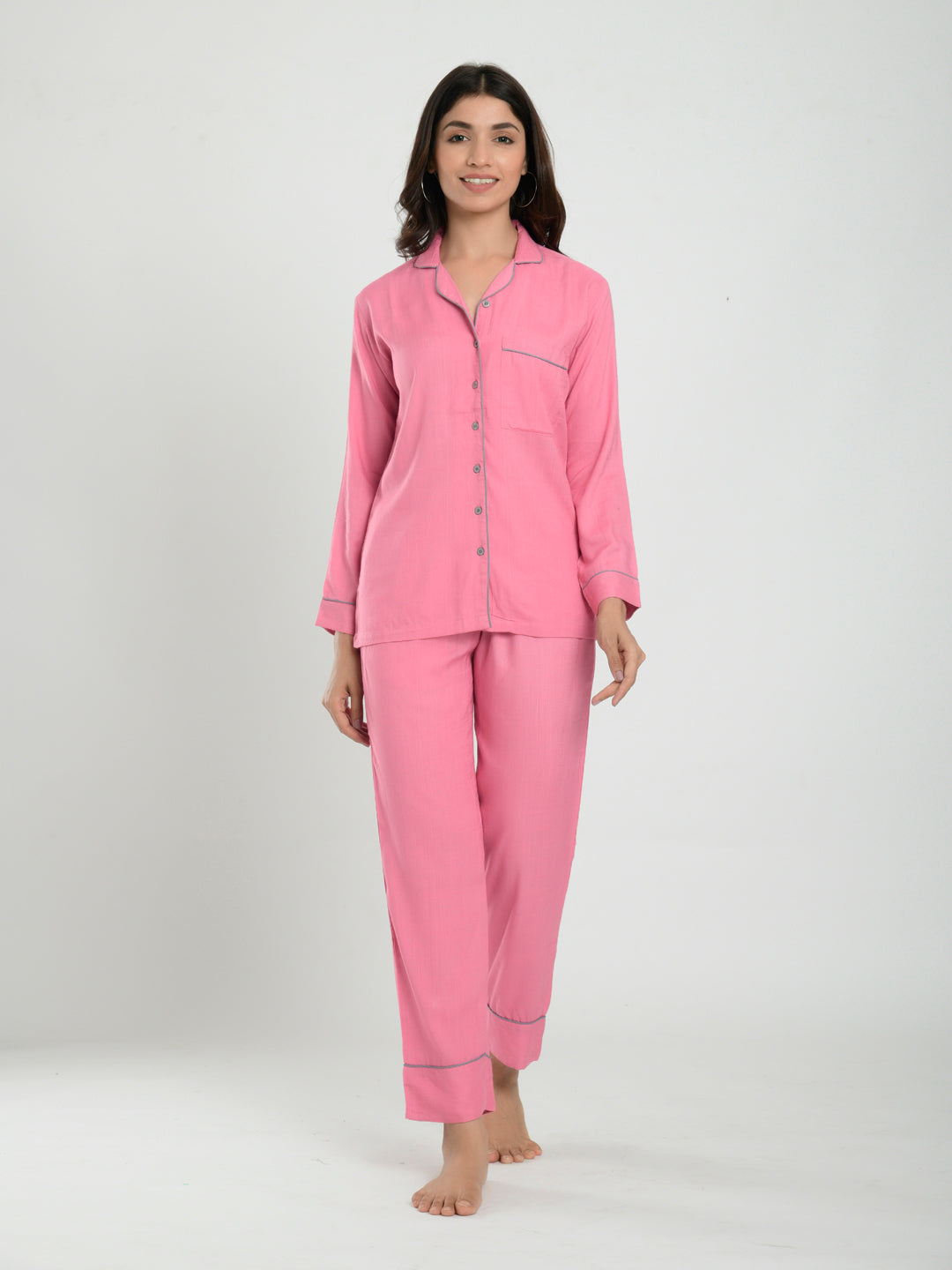 Baby Pink Solid Cotton Loungewear Set