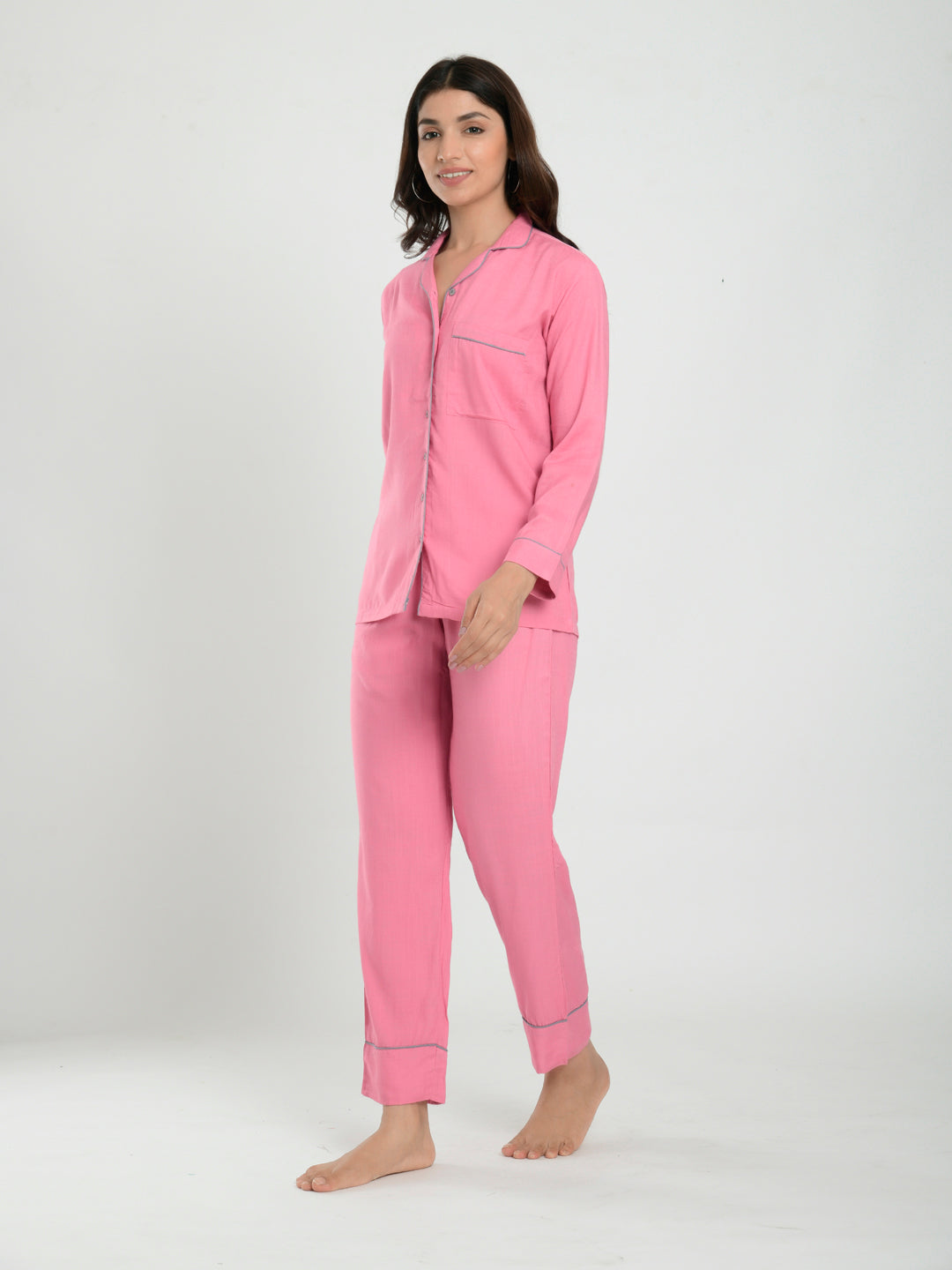 Baby Pink Solid Cotton Loungewear Set