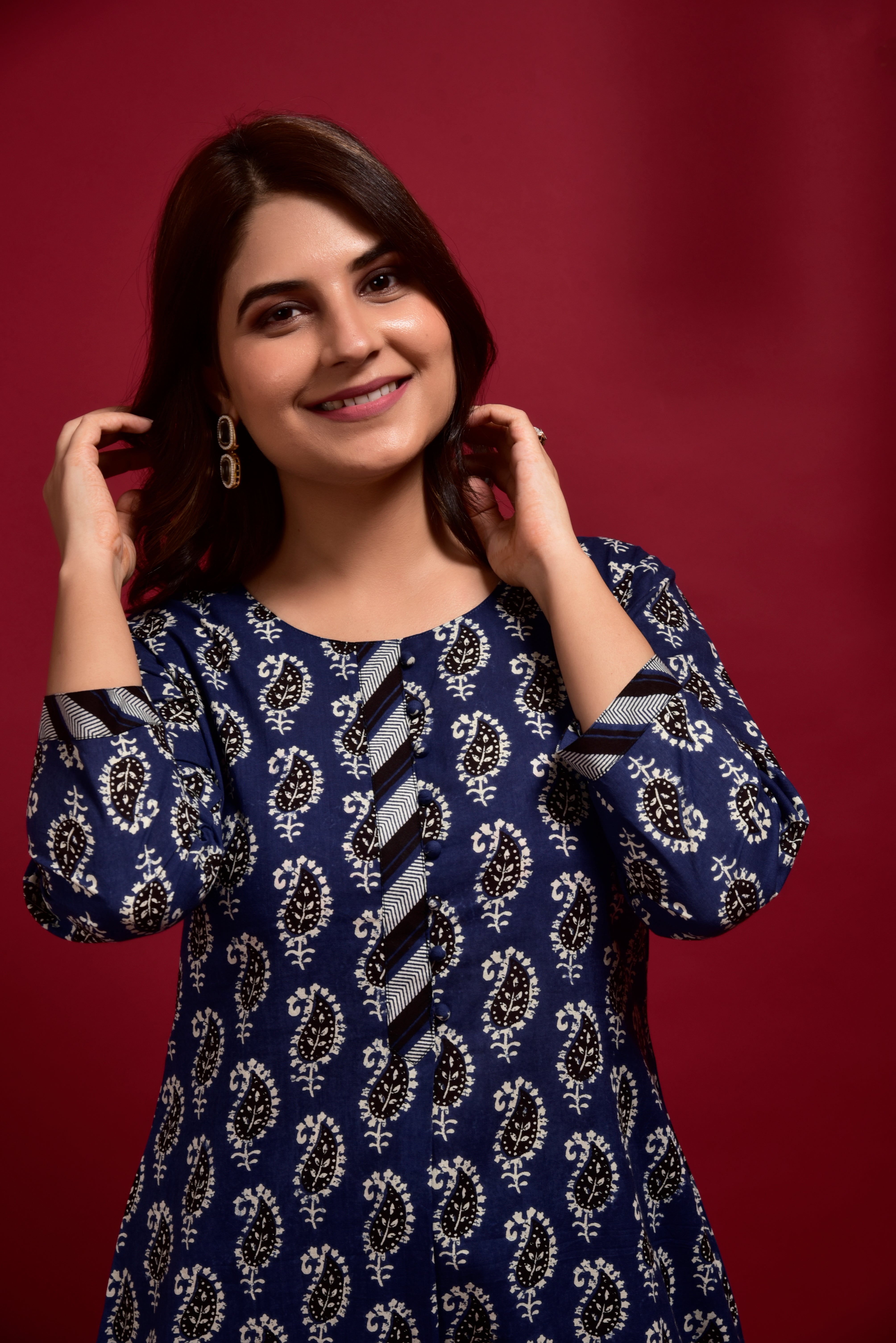 Indigo Dye Boota Cotton Kurta Pant Set