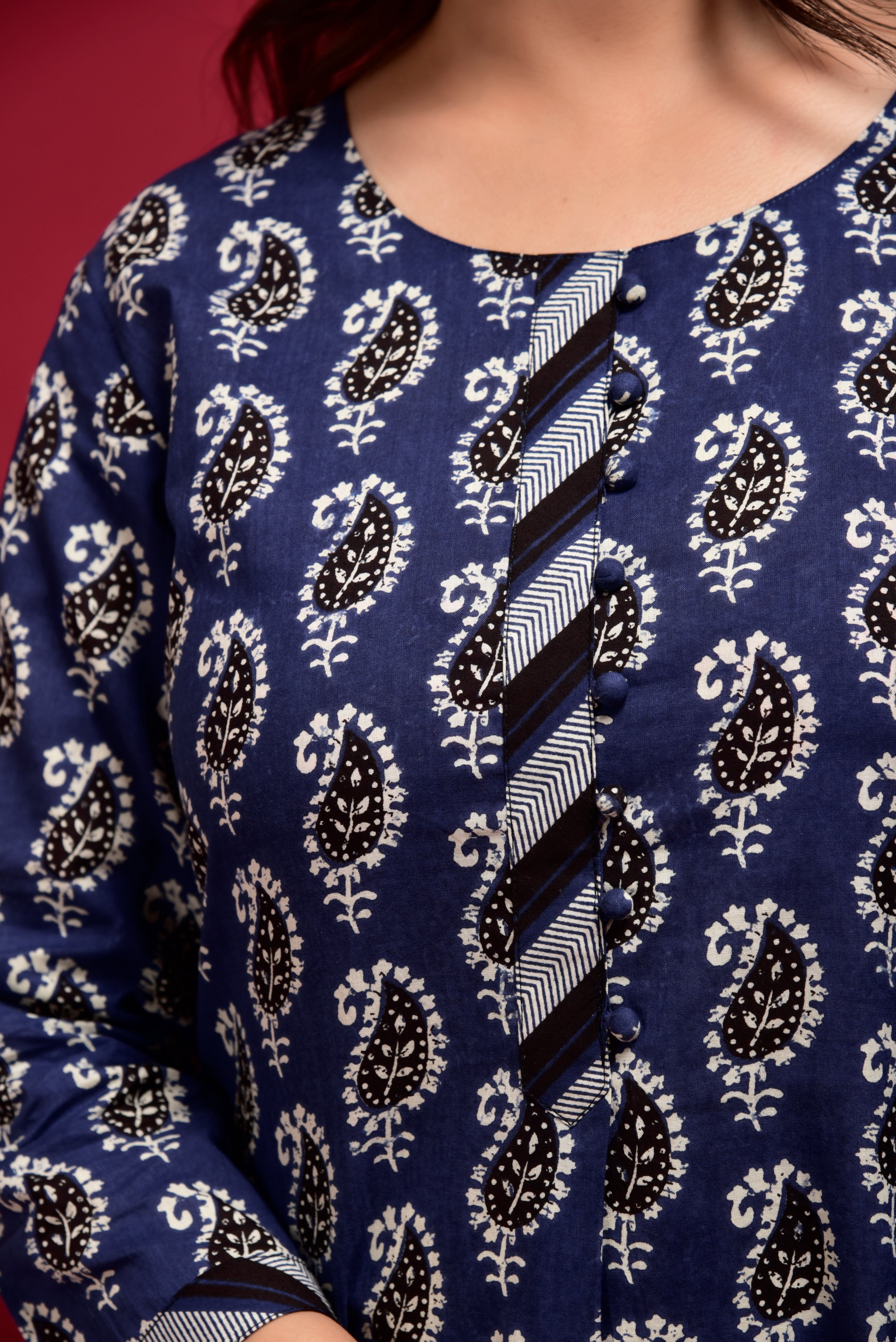 Indigo Dye Boota Cotton Kurta Pant Set