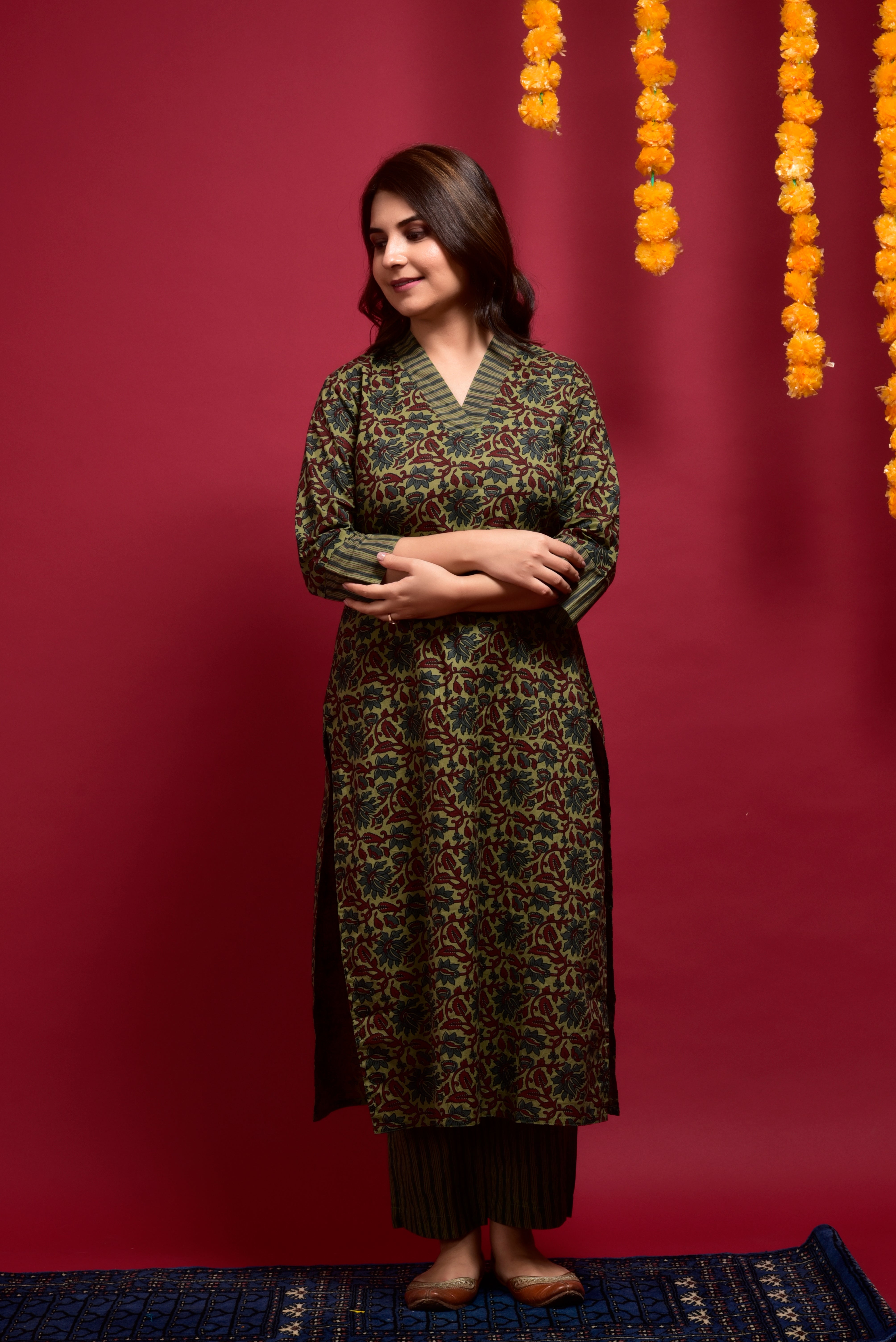 Hunter Green Jaal Cotton Kurta Pant Set