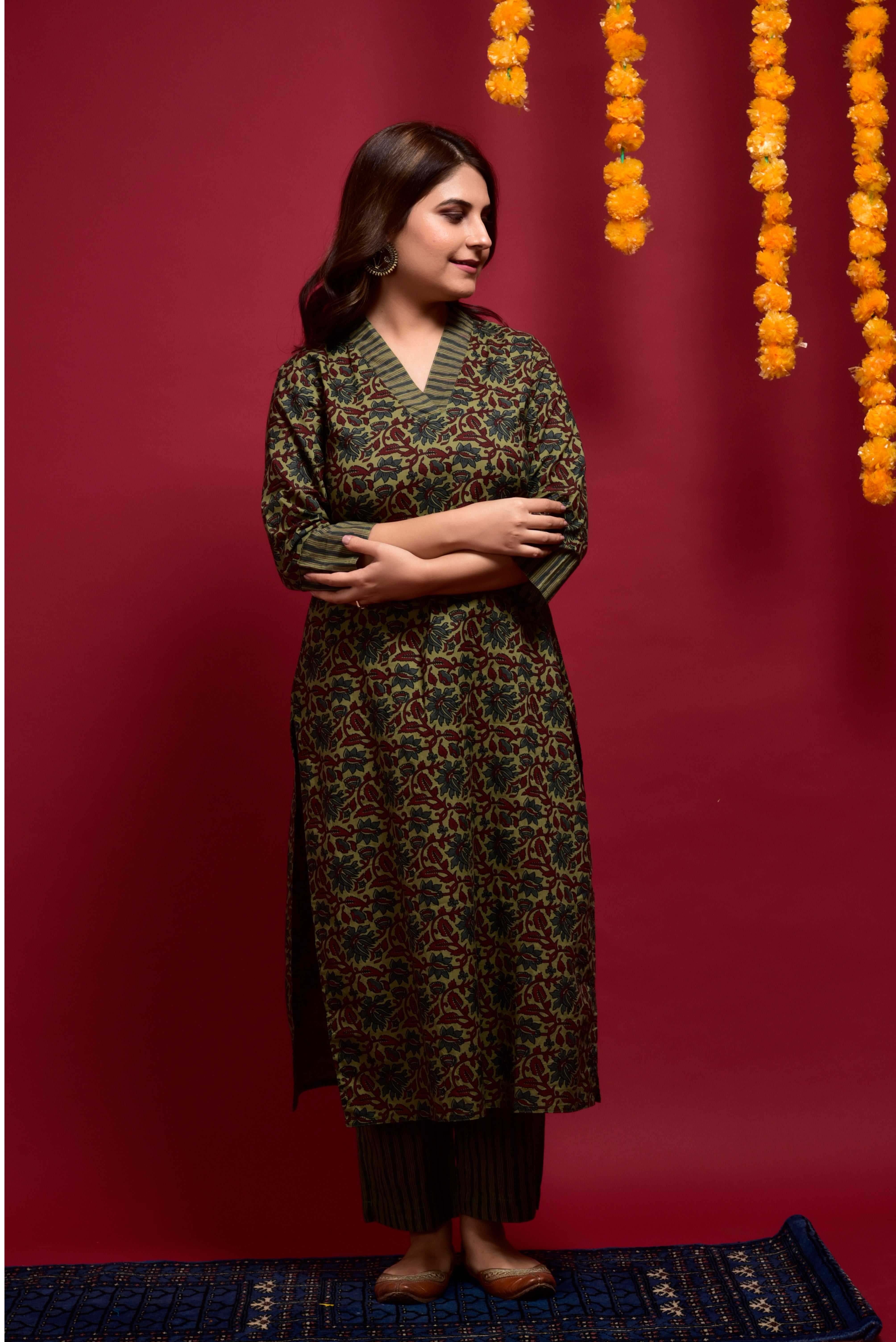 Hunter Green Jaal Cotton Kurta Pant Set