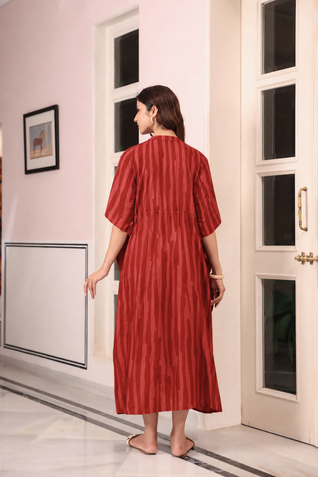 Rust Abstract Stripe Cotton Kaftan ( One-Size )