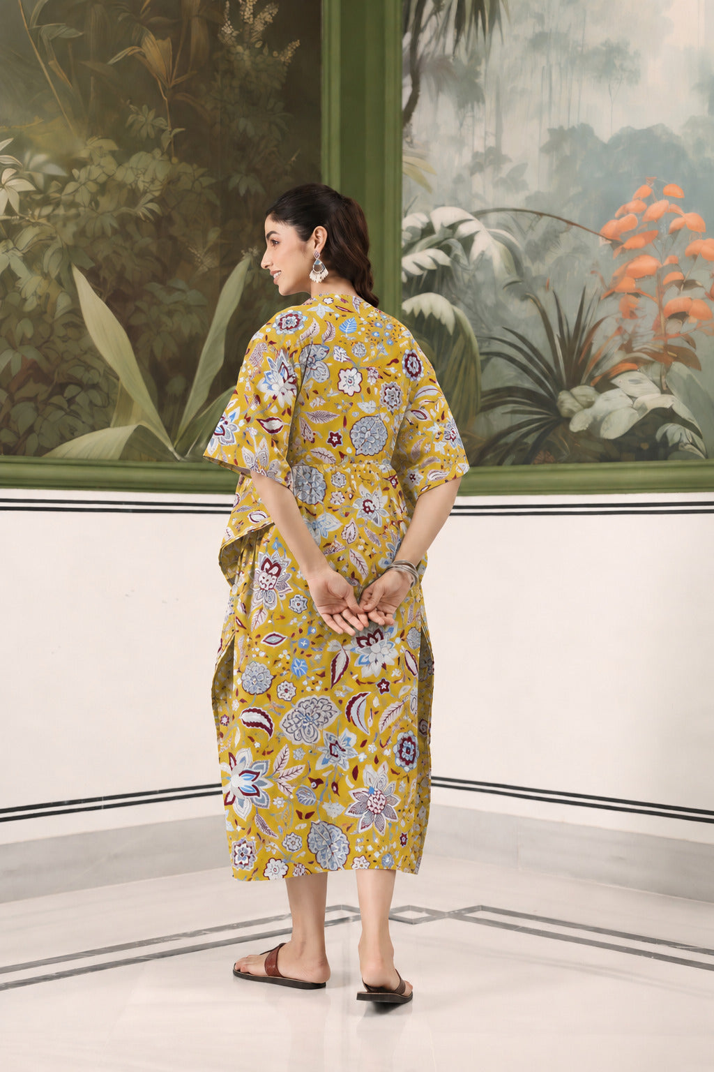 Wildflower Gold Cotton Maternity - Nursing Kaftan ( One-Size )