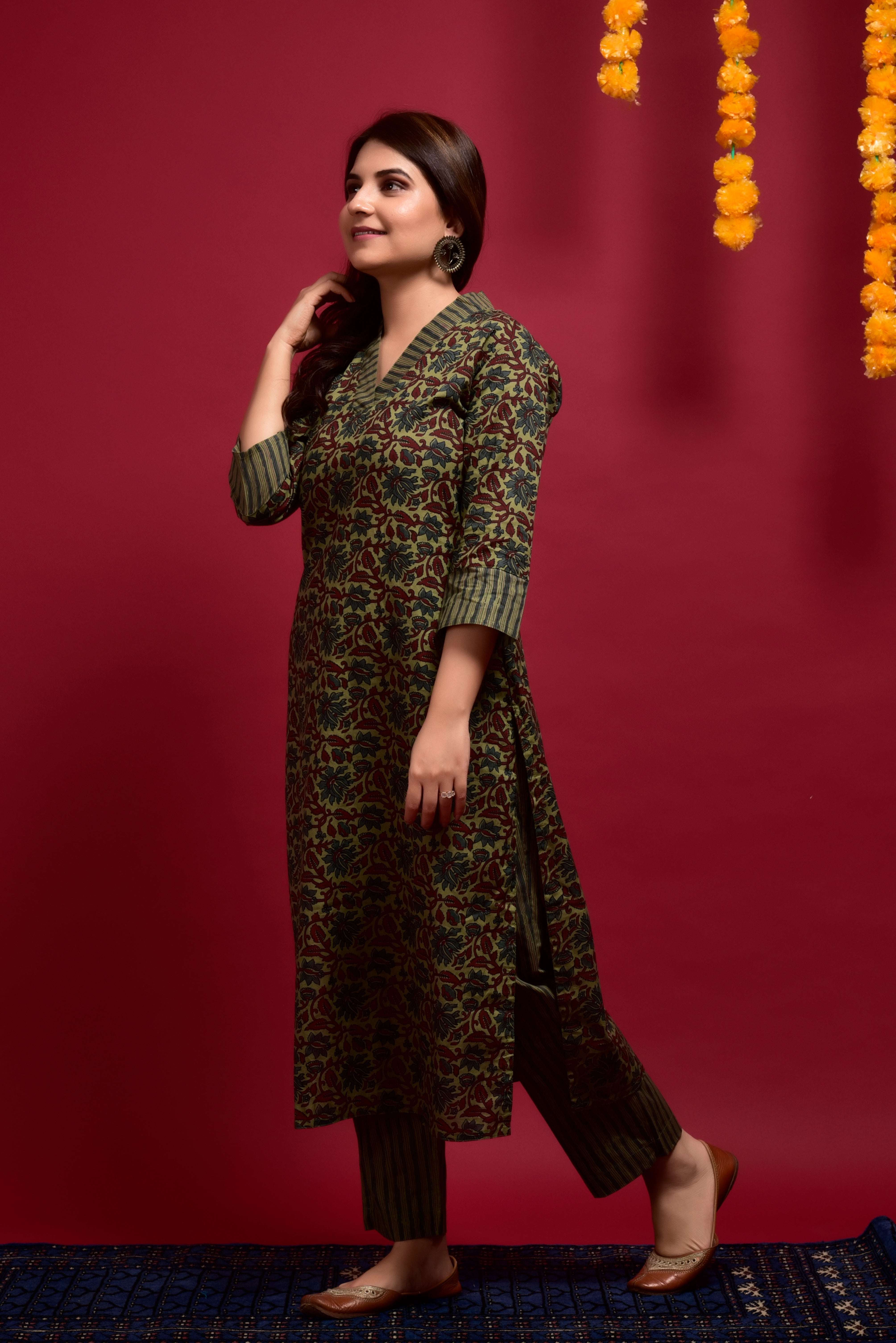 Hunter Green Jaal Cotton Kurta Pant Set