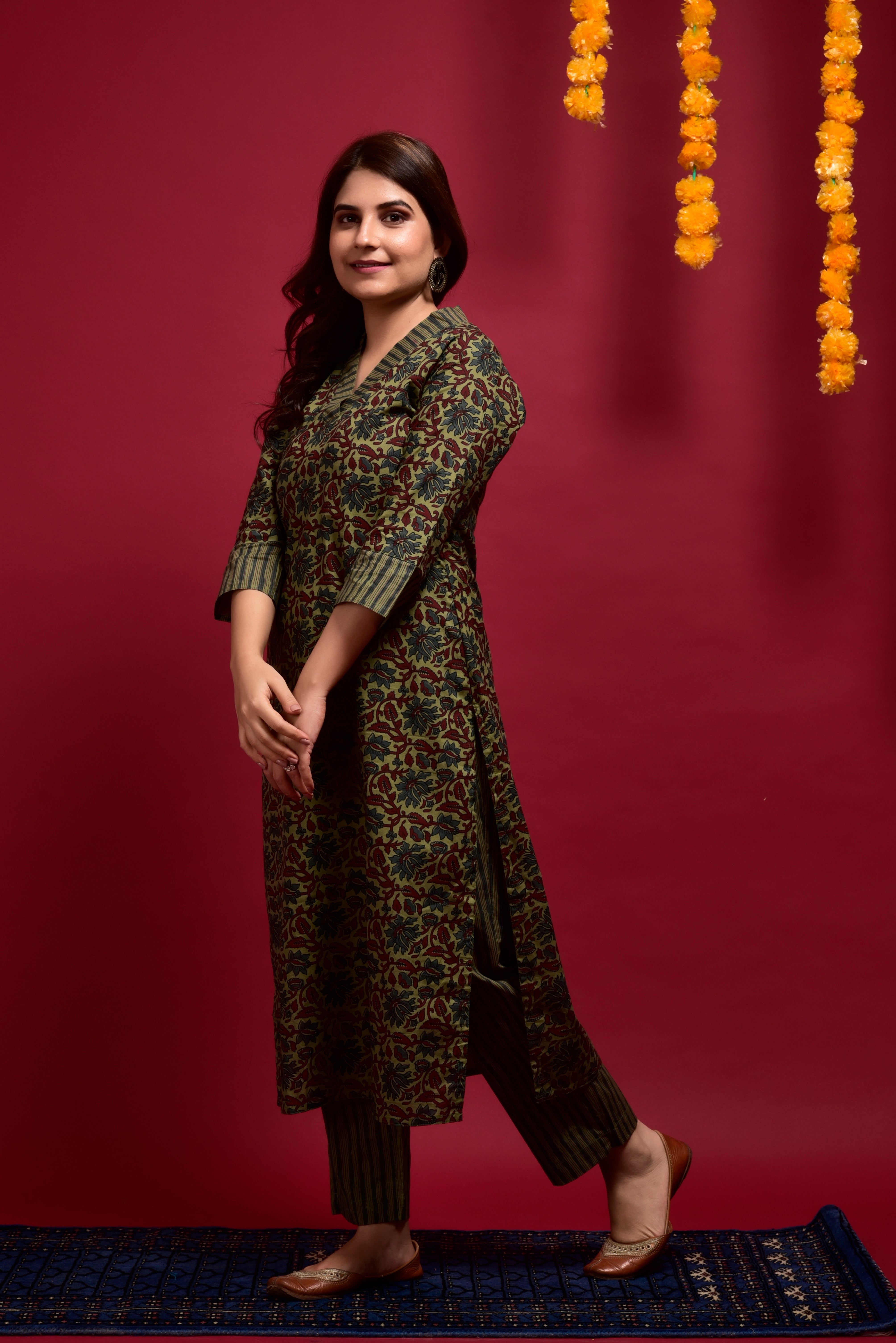 Hunter Green Jaal Cotton Kurta Pant Set