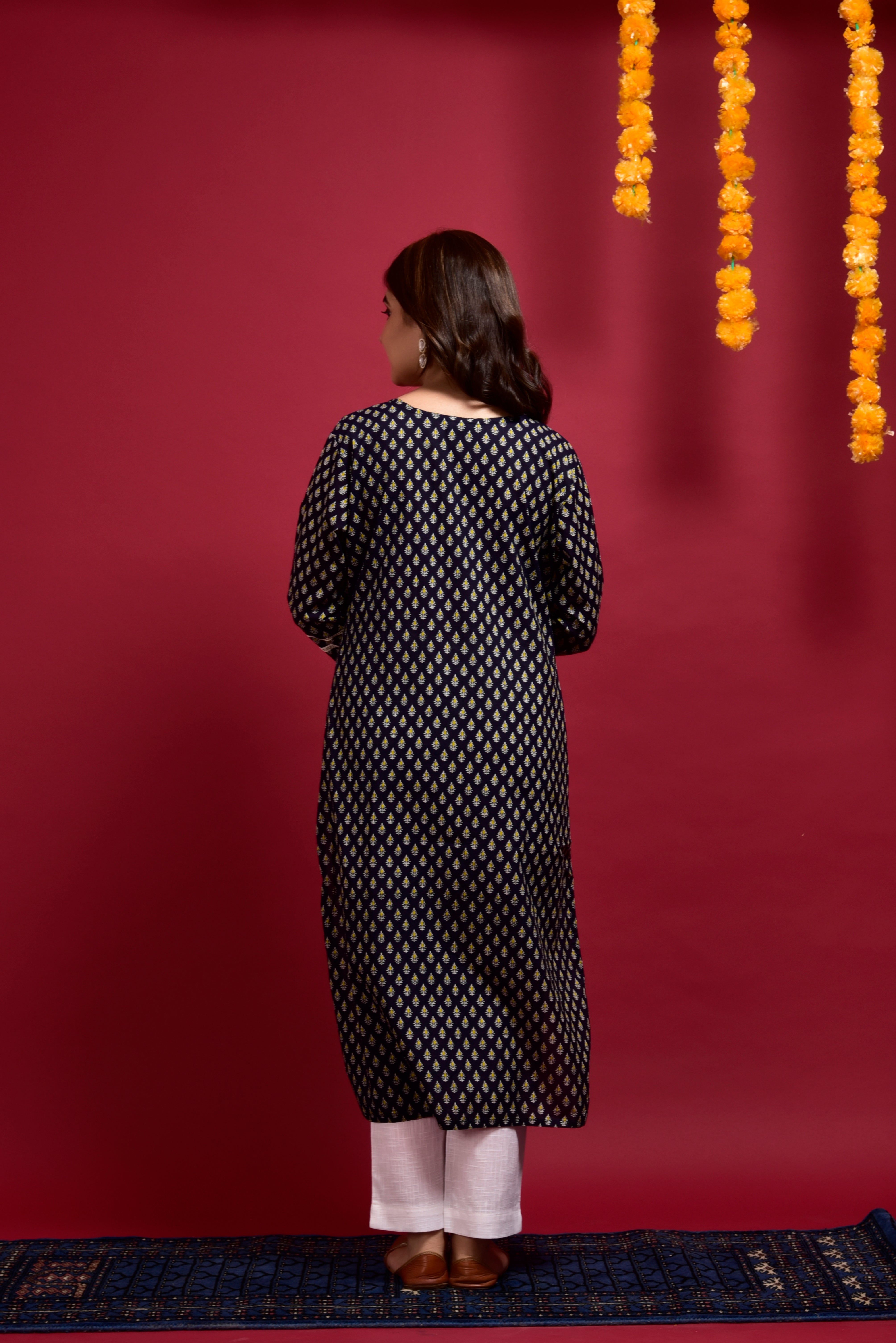 Prussian Blue Booti Cotton Kurta Pant Set