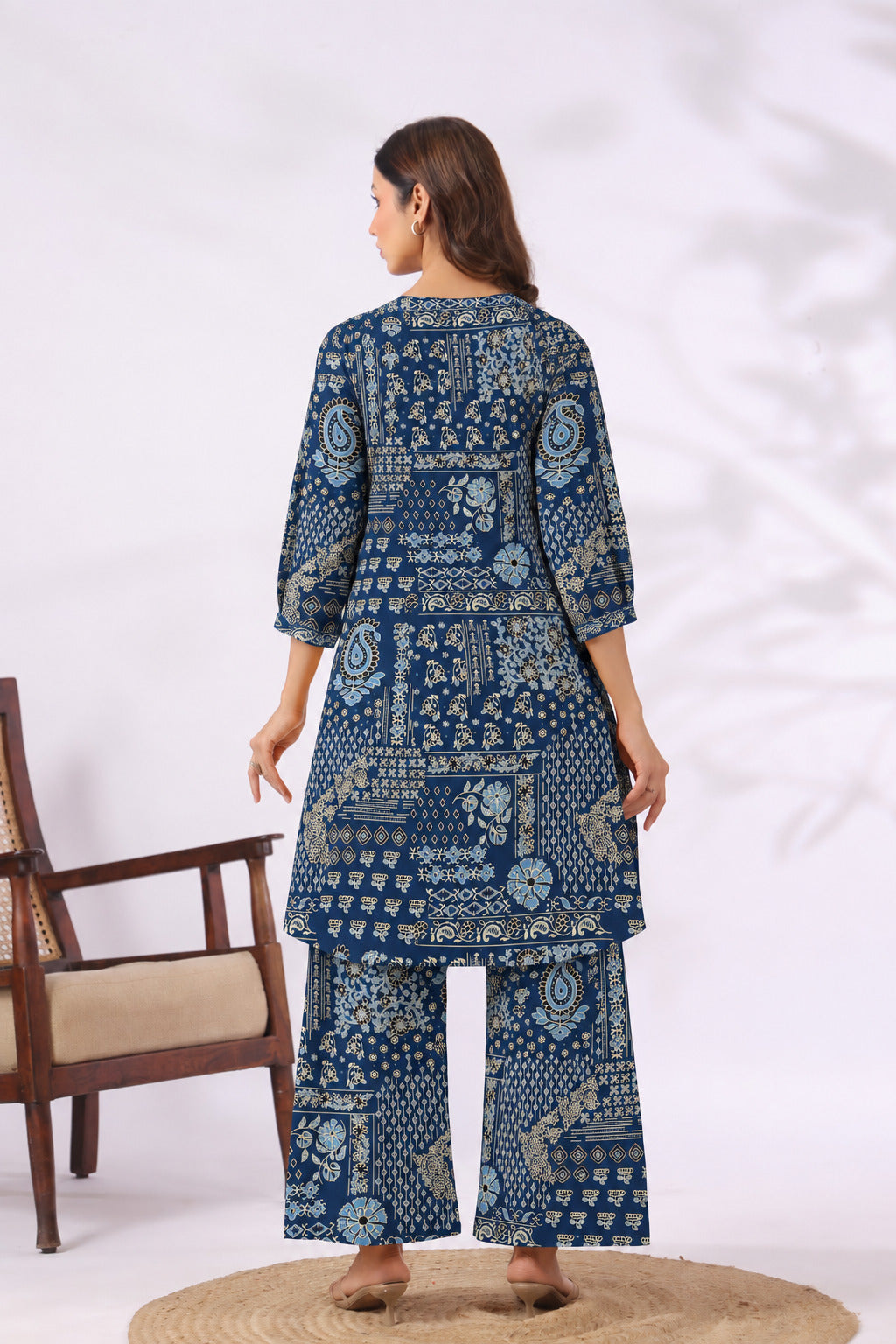 Indigo Folk Patch Cotton Maternity - Nursing Co-ord Set