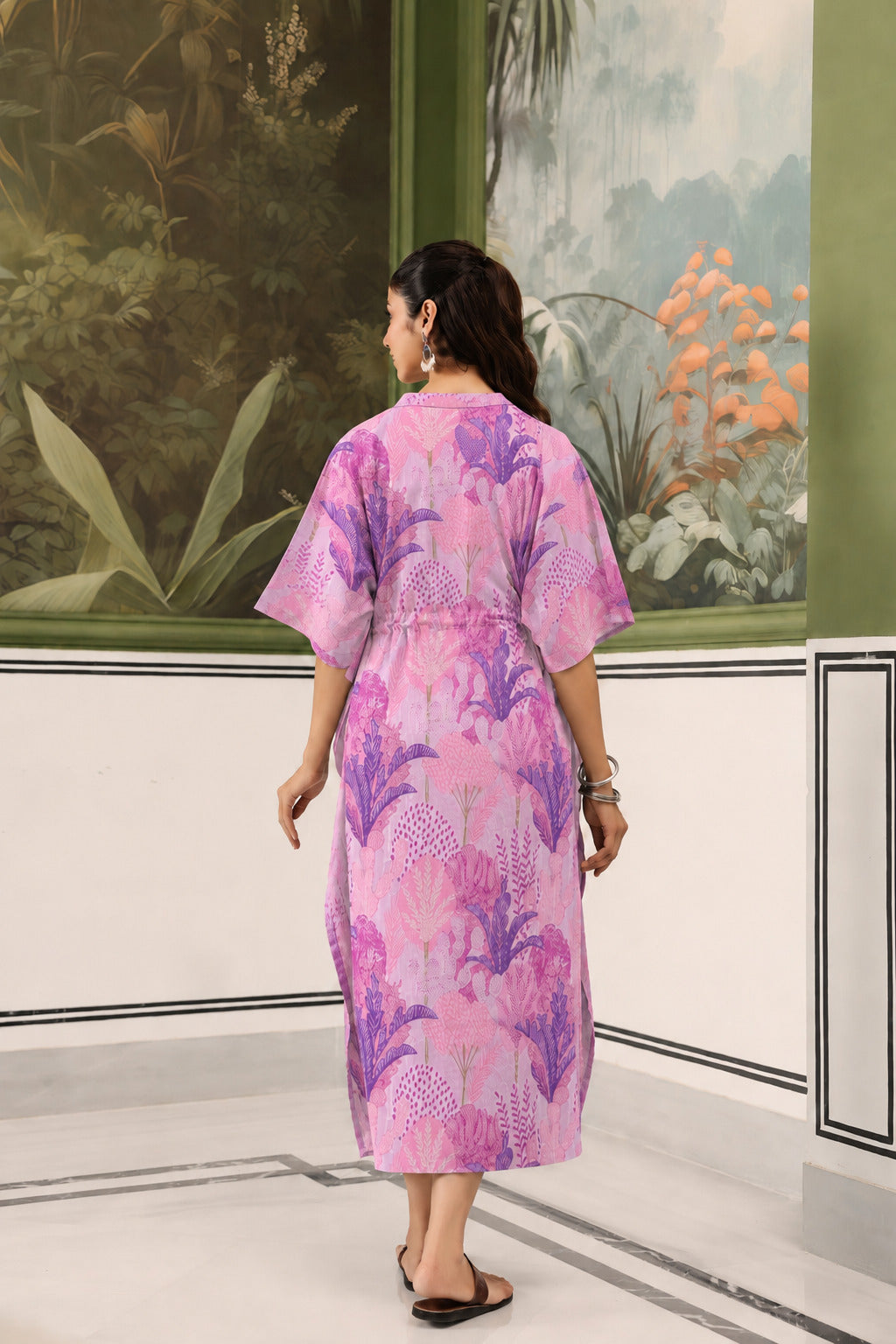 Lavender Bloom Garden Cotton Maternity - Nursing Kaftan ( One-Size )