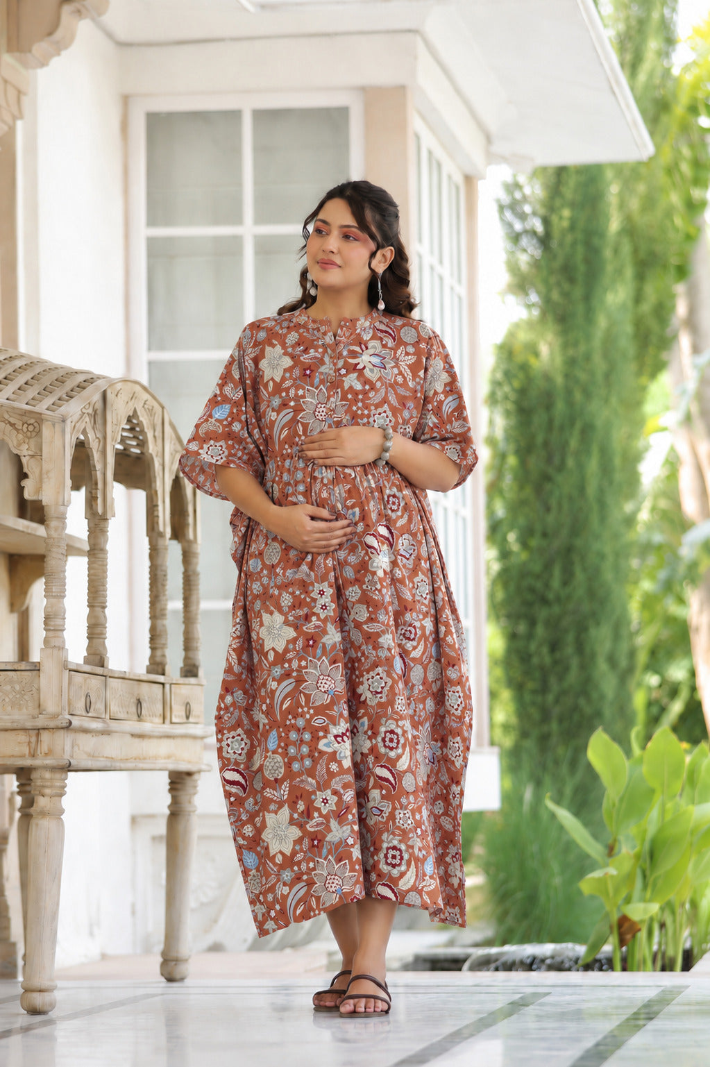 Rustic Petals Cotton Maternity - Nursing Kaftan ( One-Size )
