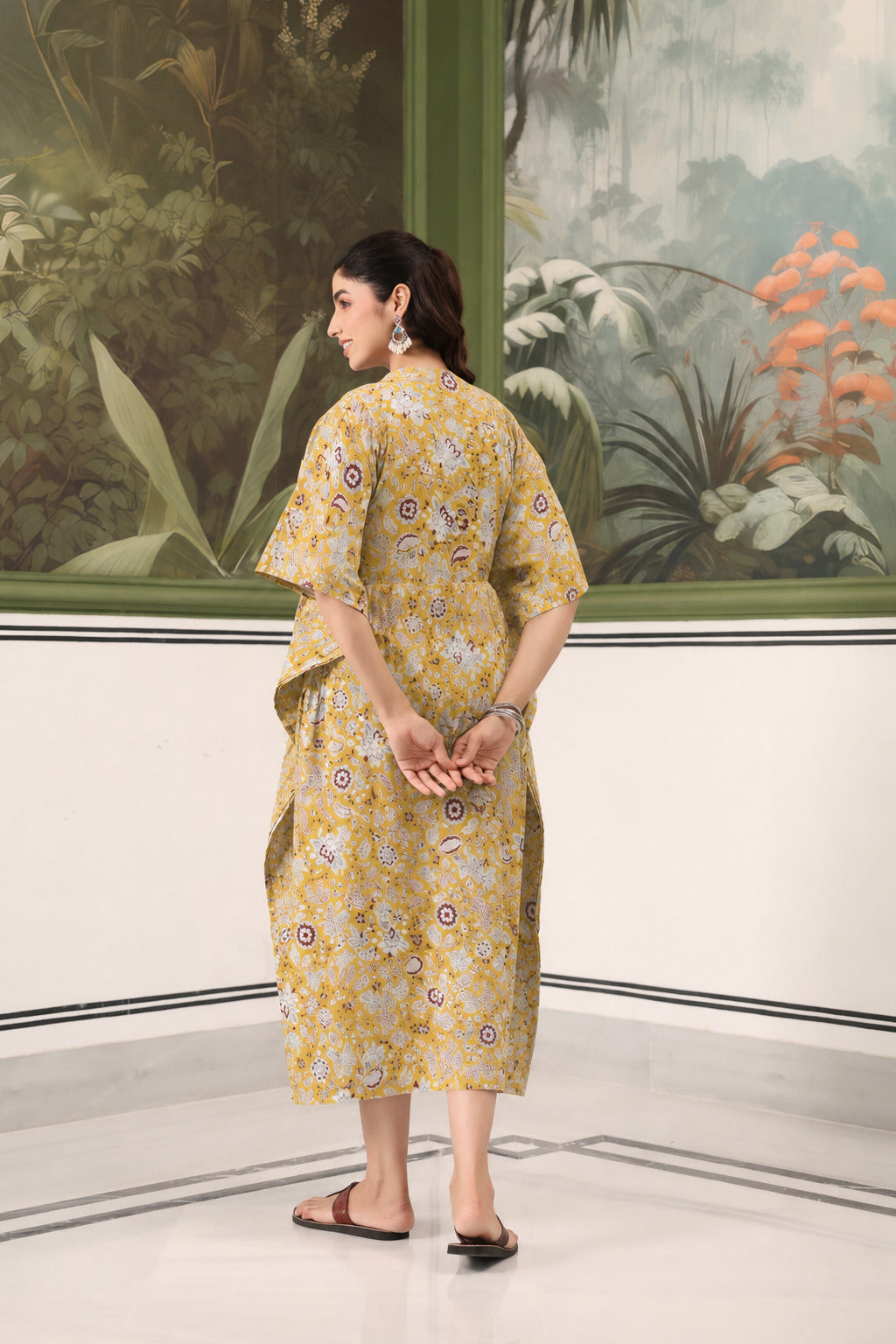Wildflower Gold Cotton Maternity - Nursing Kaftan ( One-Size )
