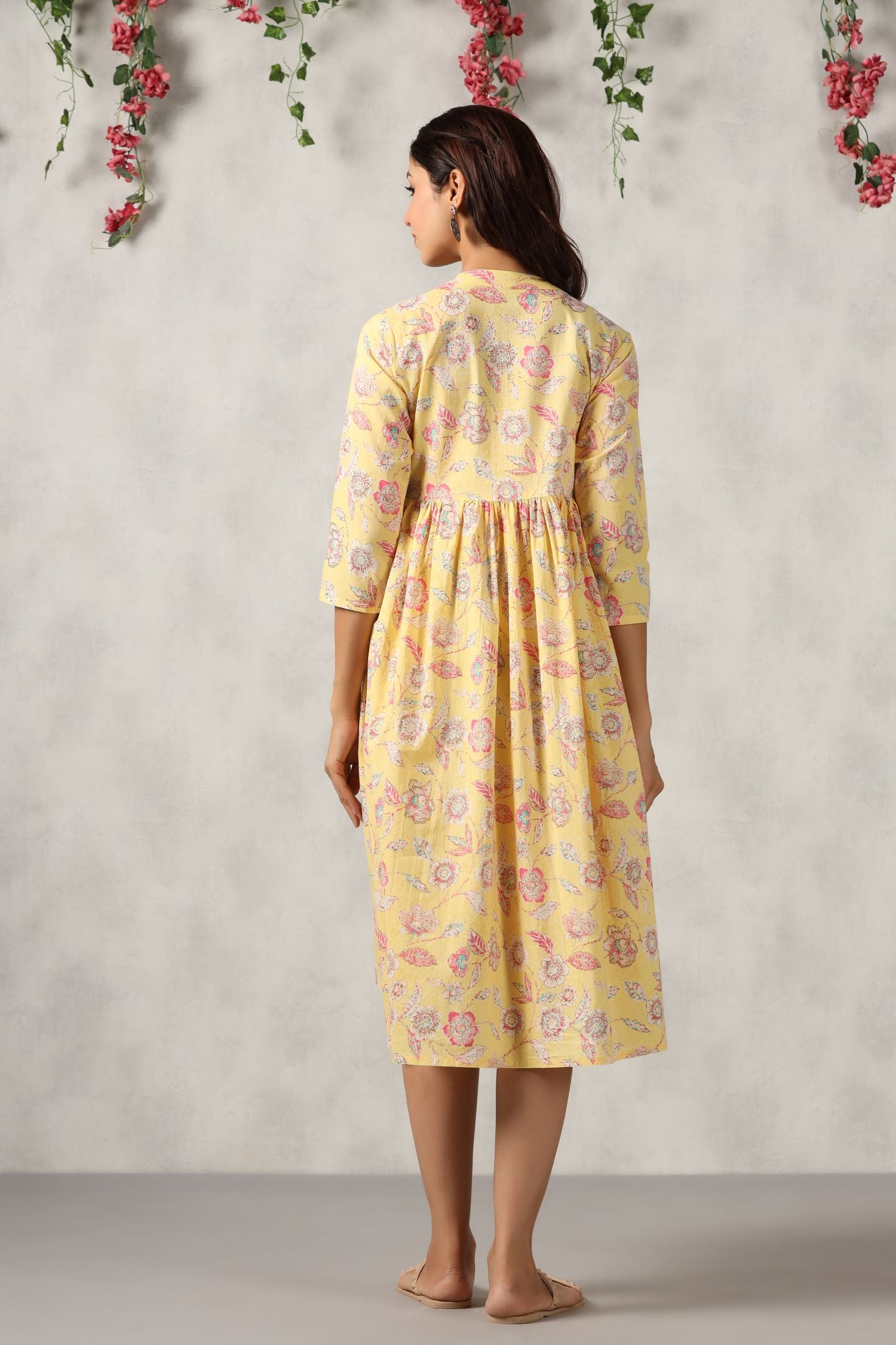 Yellow Florocent Cotton Maternity - Nursing Dress