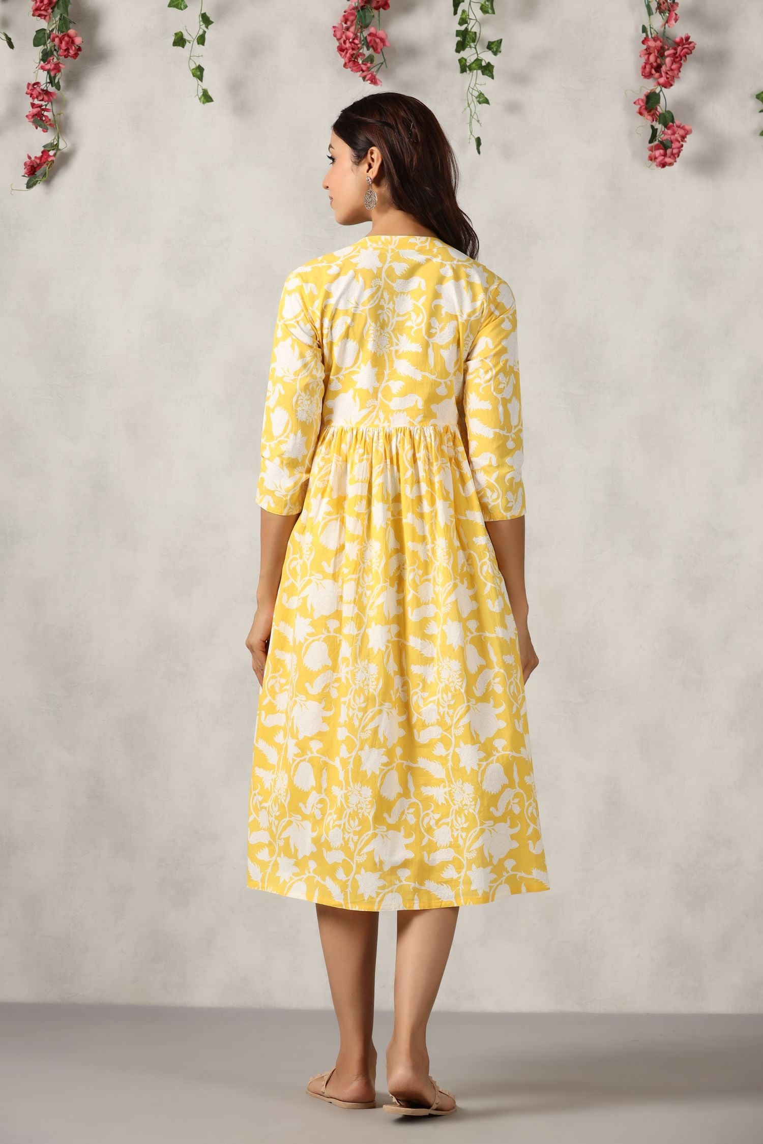 Sunkissed Yellow Floral Cotton Maternity - Nursing Dress