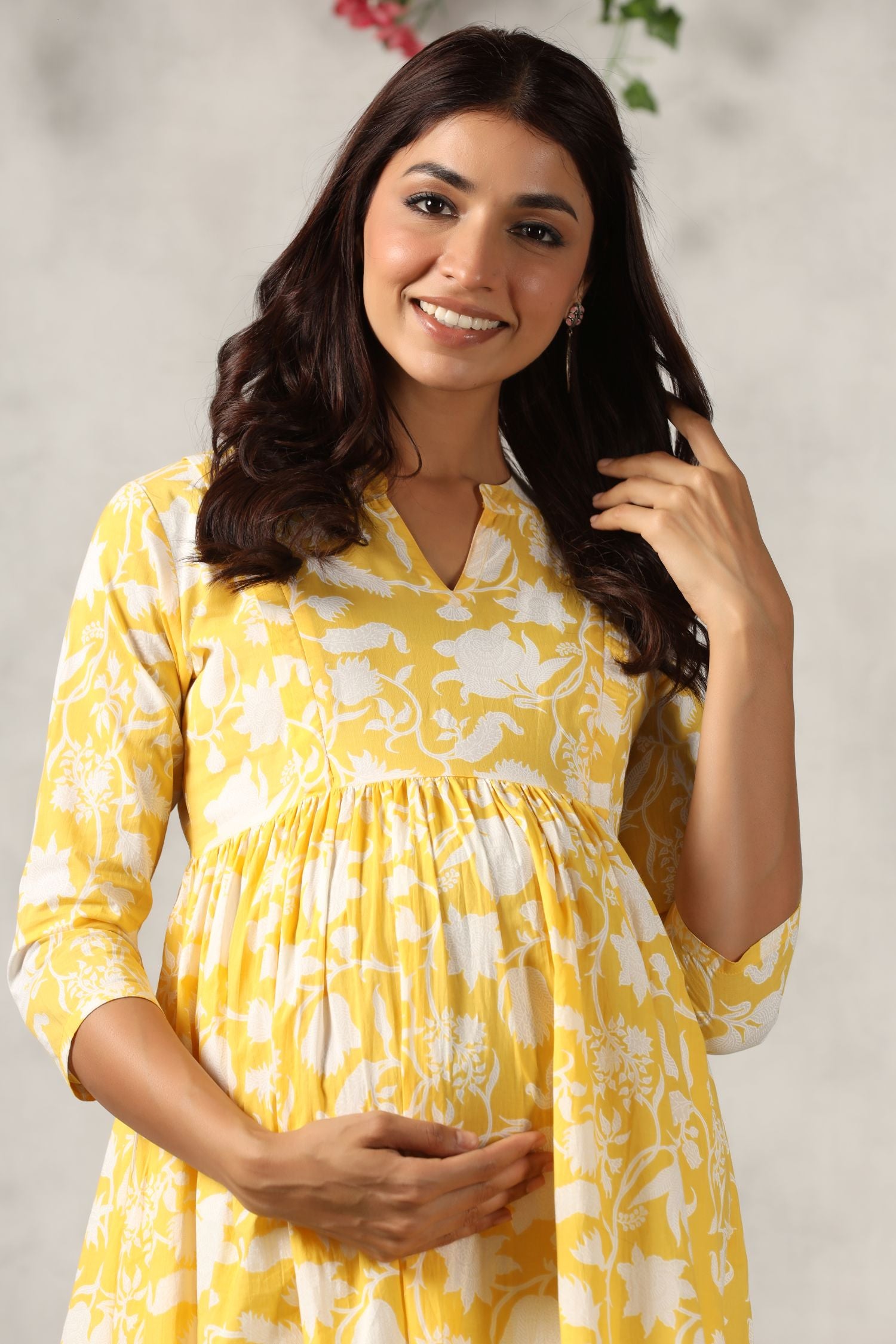 Sunkissed Yellow Floral Cotton Maternity - Nursing Dress