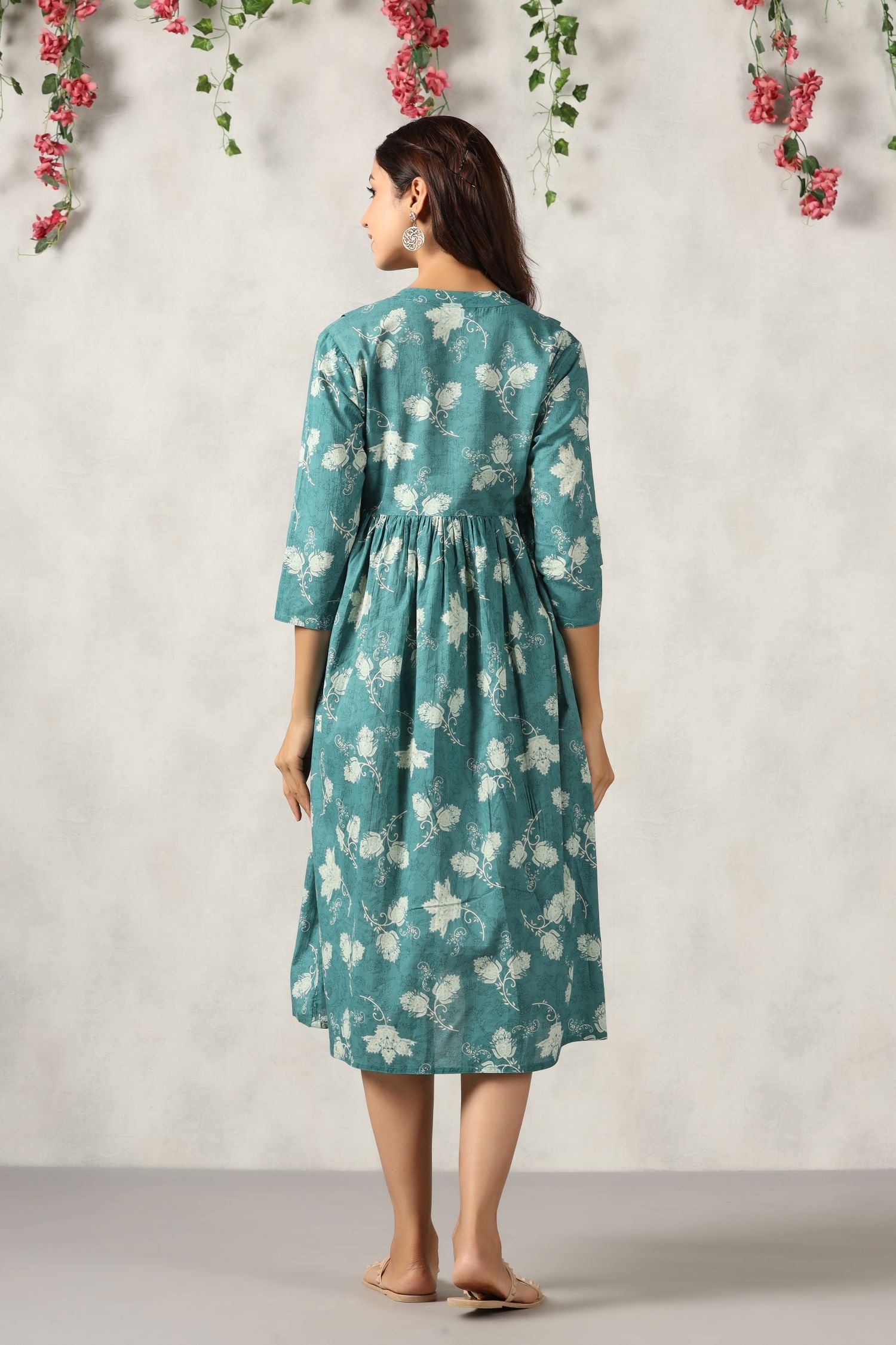 Pine Green Floral Cotton Maternity - Nursing Dress