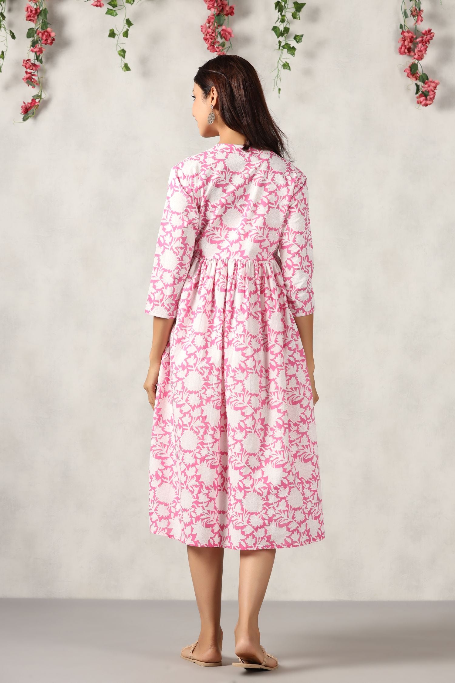 Delicate Rose Floral Cotton Maternity - Nursing Dress