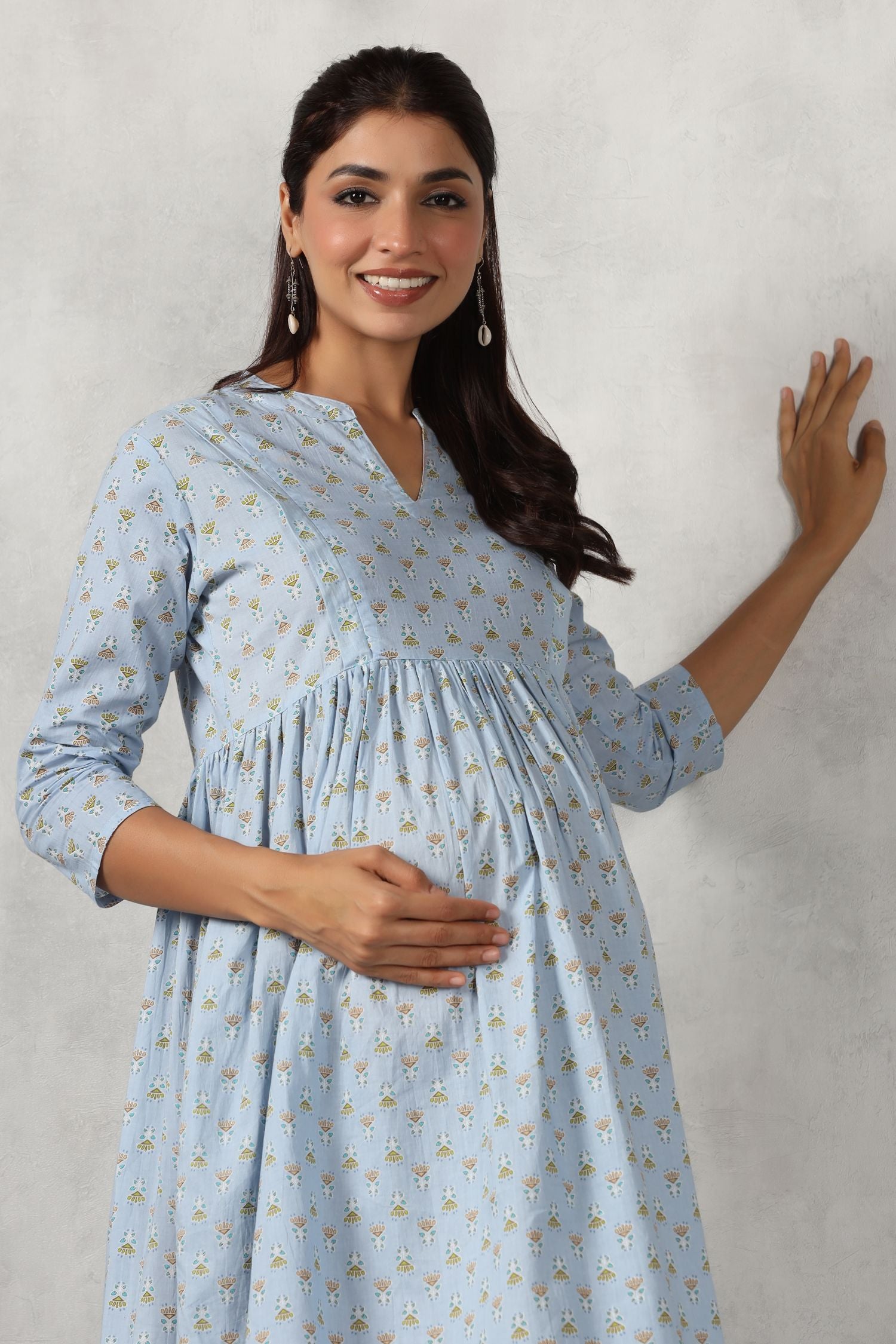 Candy Blue Cotton Maternity - Nursing Dress