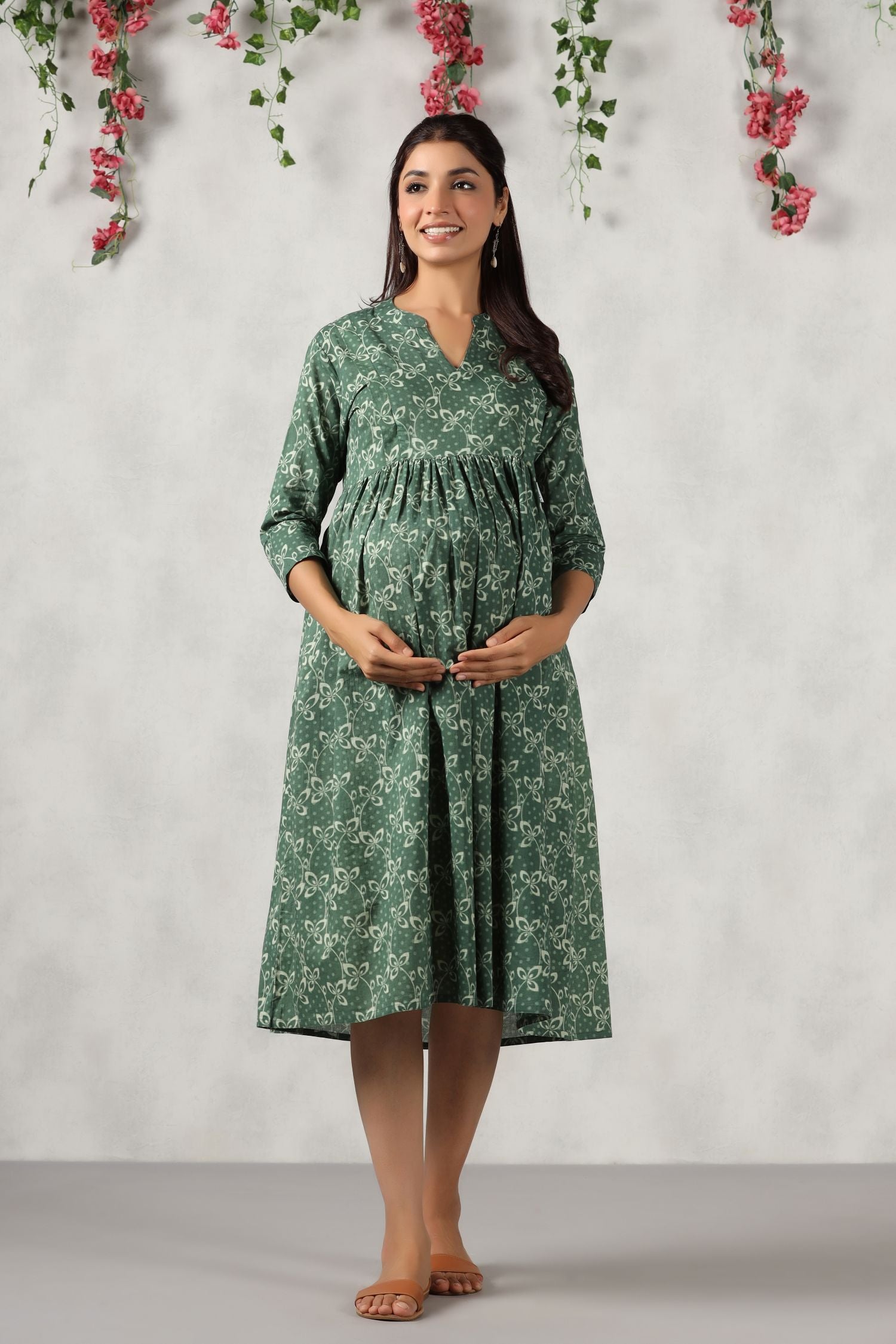 BASIL LEAF COTTON MATERNITY - NURSING DRESS