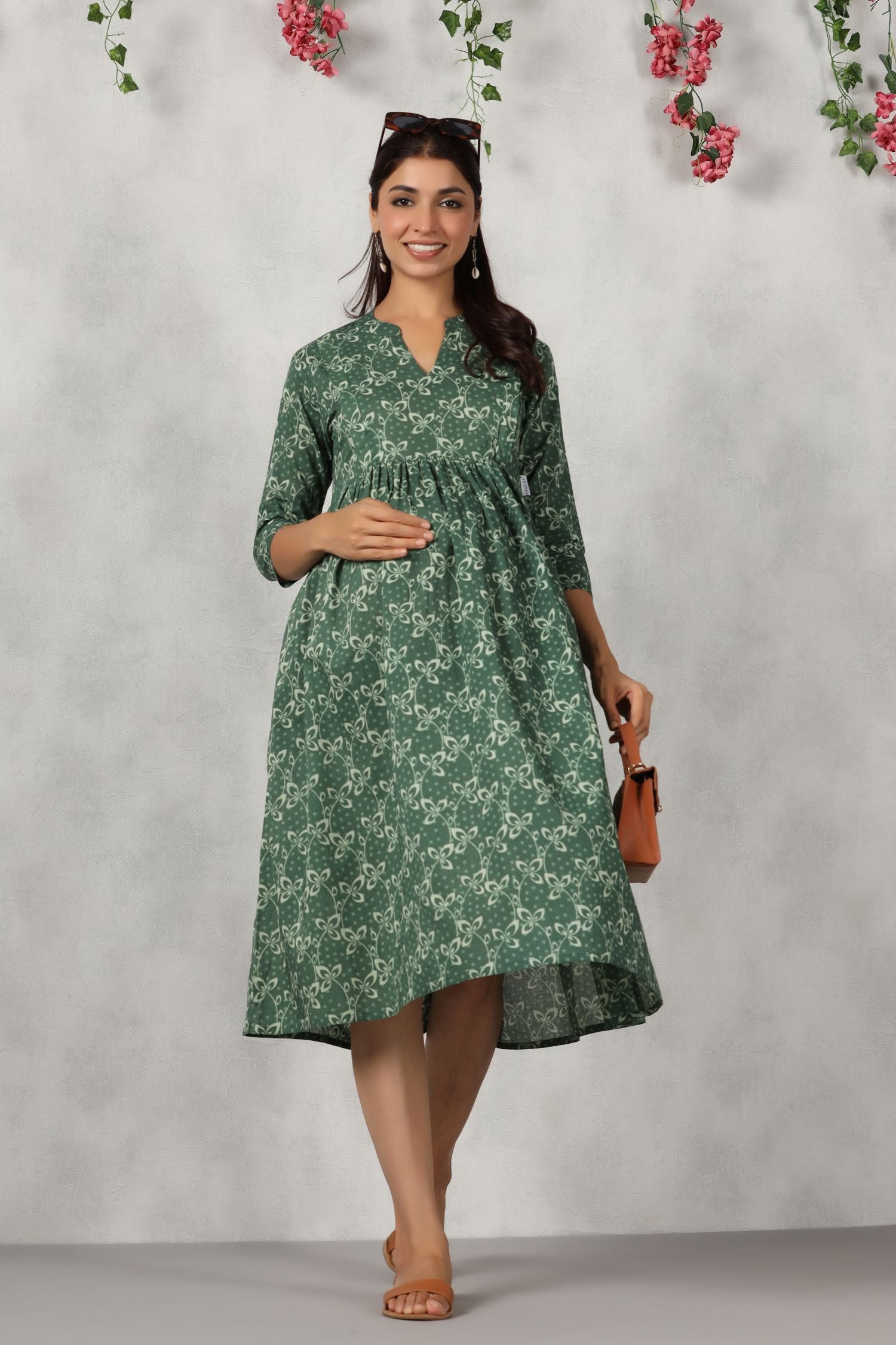 BASIL LEAF COTTON MATERNITY - NURSING DRESS