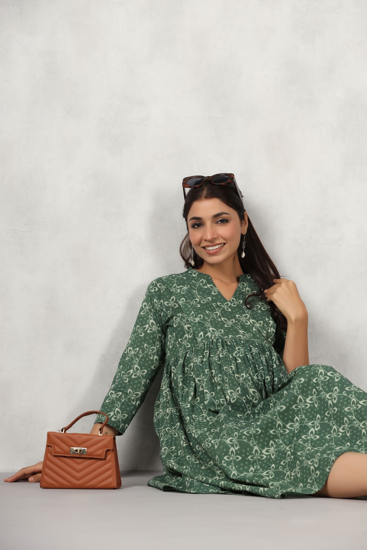 BASIL LEAF COTTON MATERNITY - NURSING DRESS