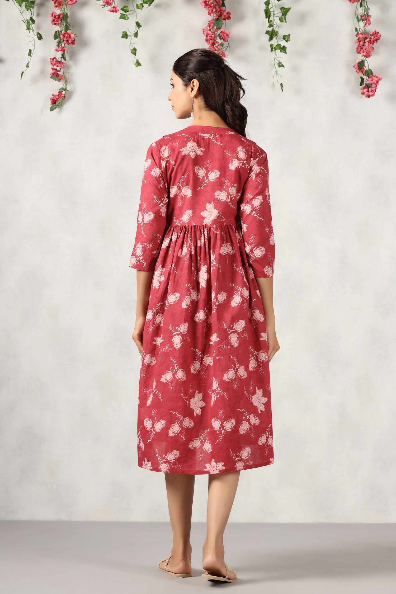 Antique Ruby Floral Cotton Maternity - Nursing Dress