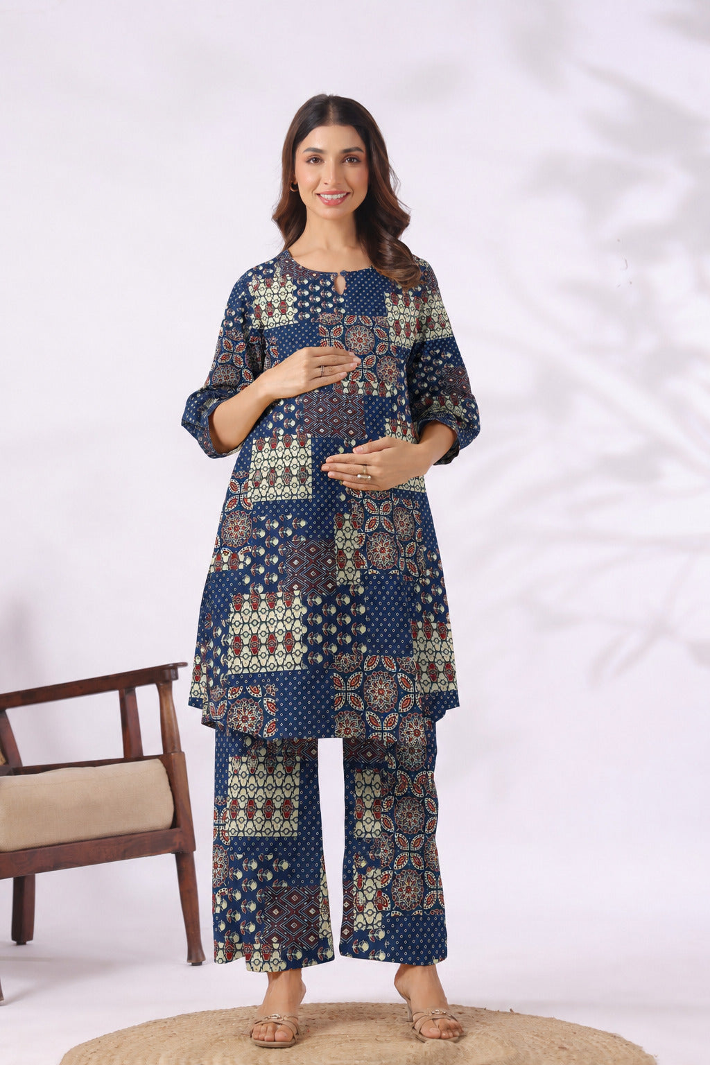 Indigo Katha Cotton Maternity - Nursing Co-ord Set