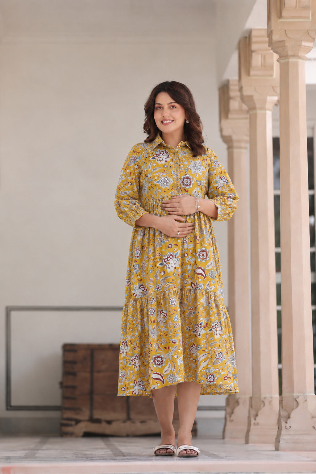 Wildflower Gold Cotton Maternity - Nursing Dress