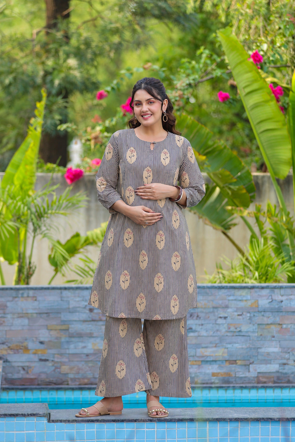 Whispering Blooms Cotton Maternity - Nursing Co-ord Set