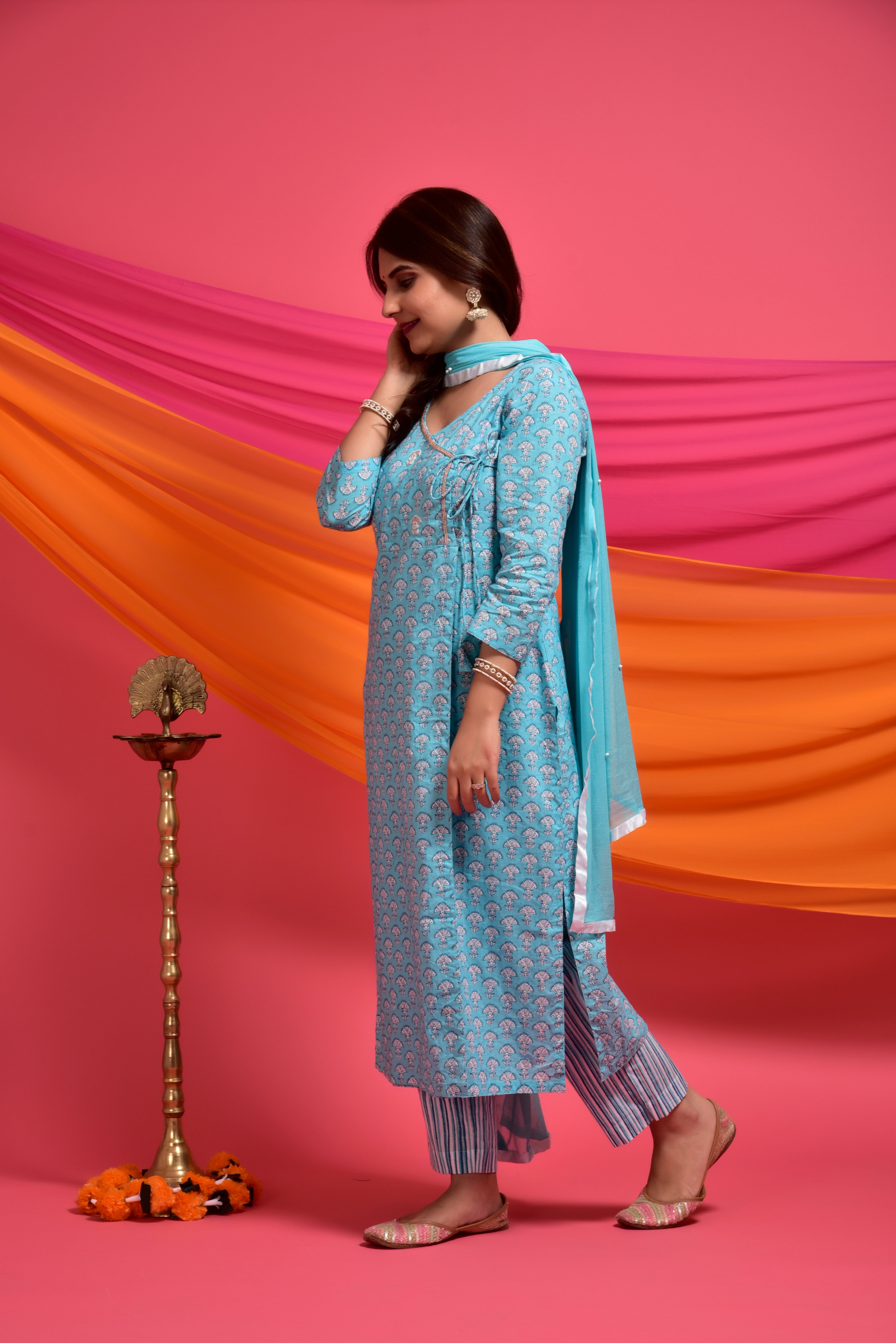 Maya Blue Booti Cotton Suit