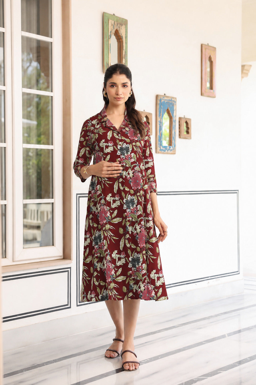 Mulberry Bloom Cotton Maternity - Nursing Dress