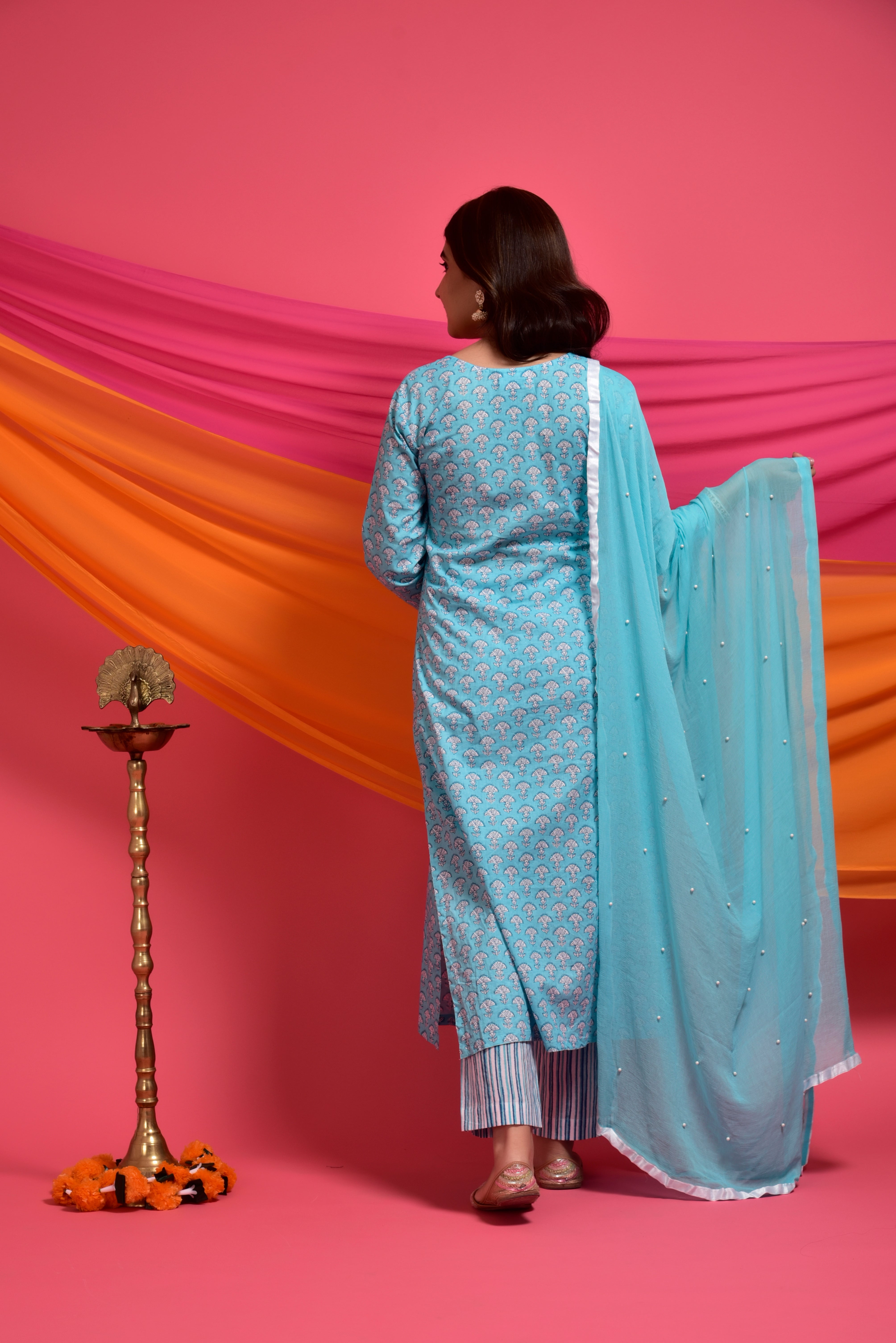 Maya Blue Booti Cotton Suit