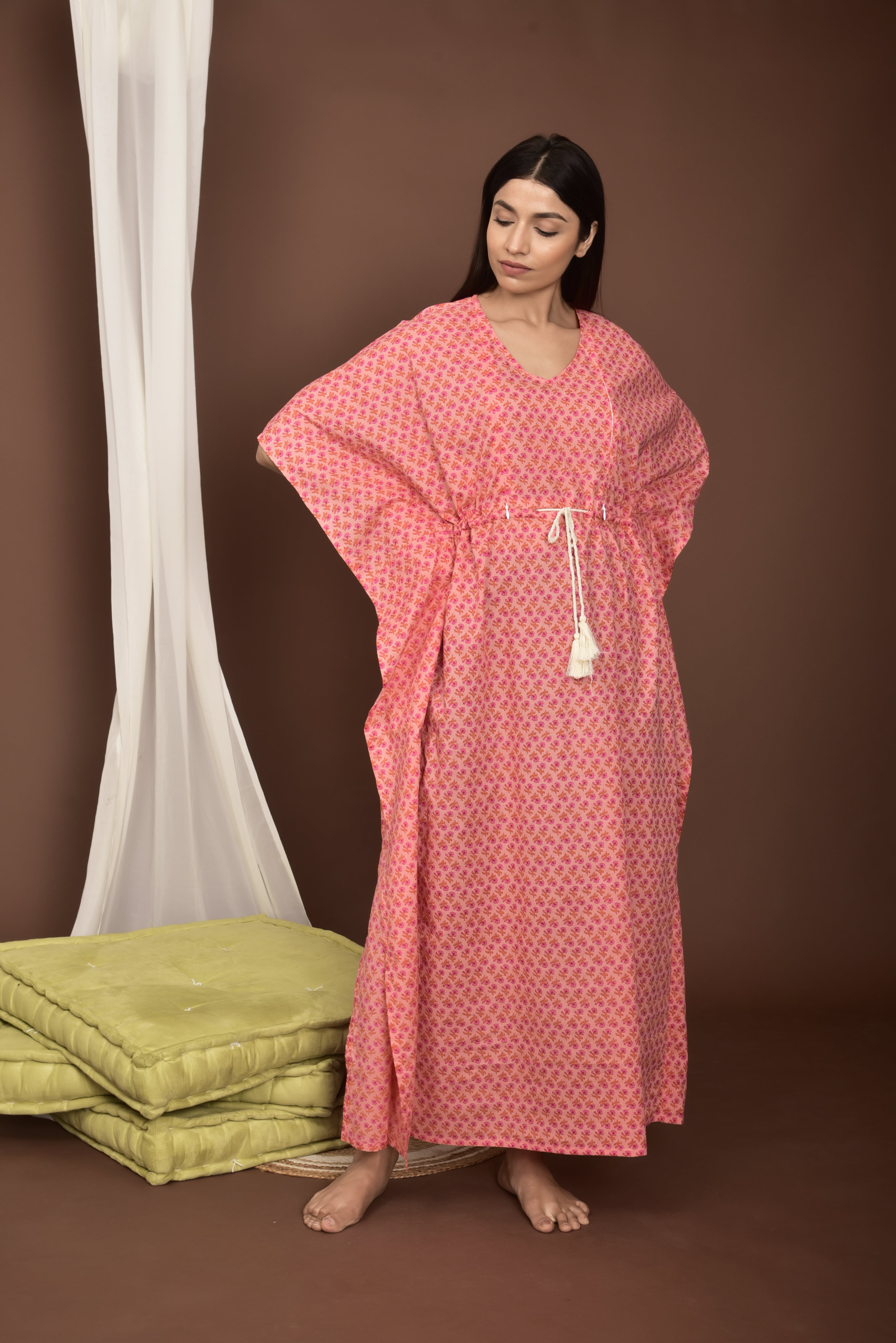 Peach Bud Cotton Maternity - Nursing Kaftan ( One-Size )