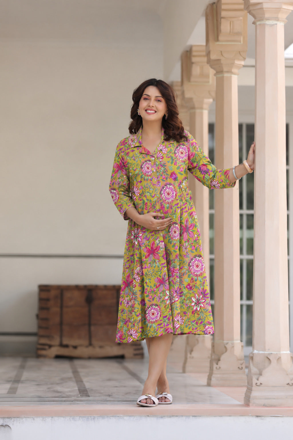 Sunshine Floral Cotton Maternity - Nursing Dress