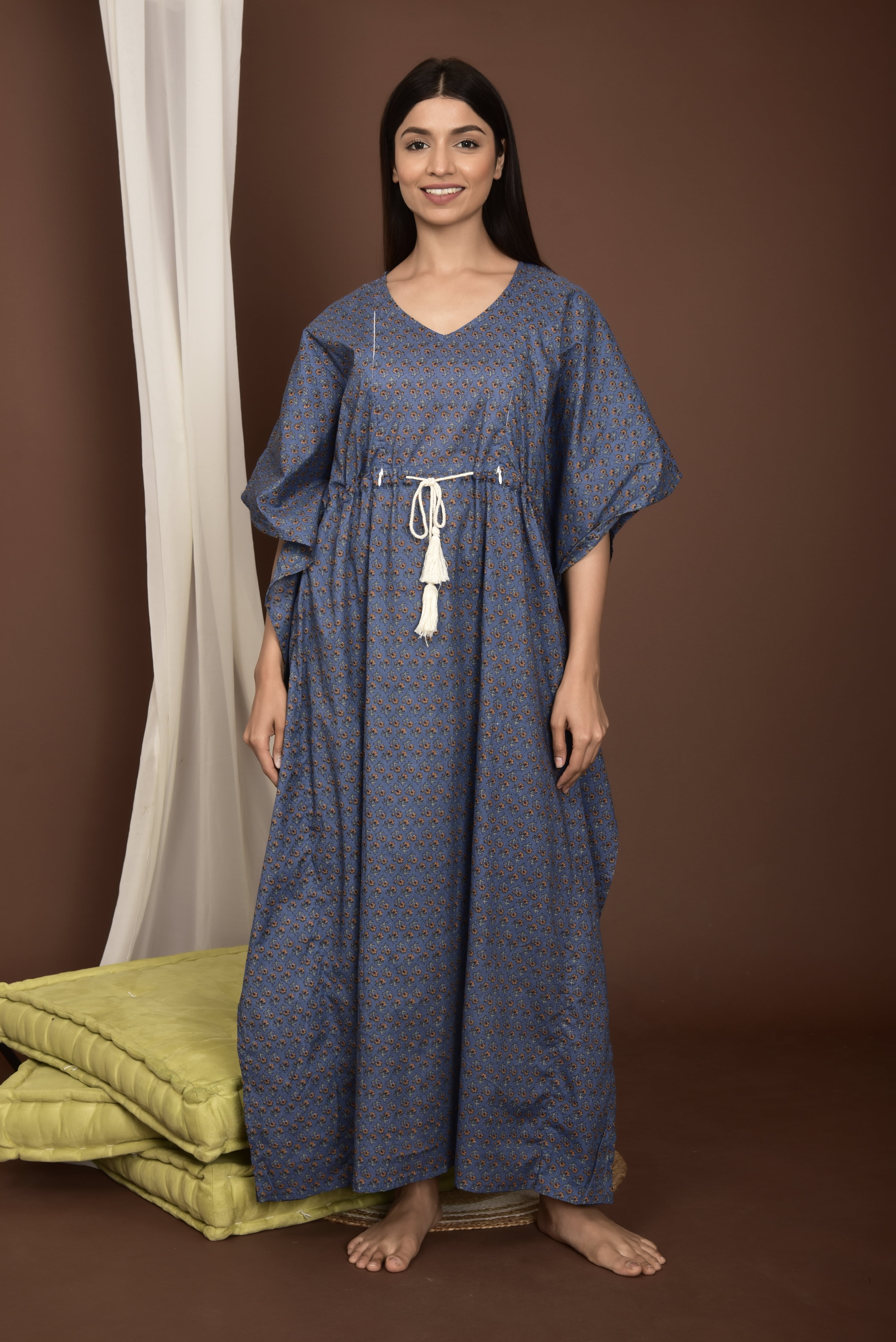 Glaucous Booti Cotton Maternity - Nursing Kaftan ( One-Size )