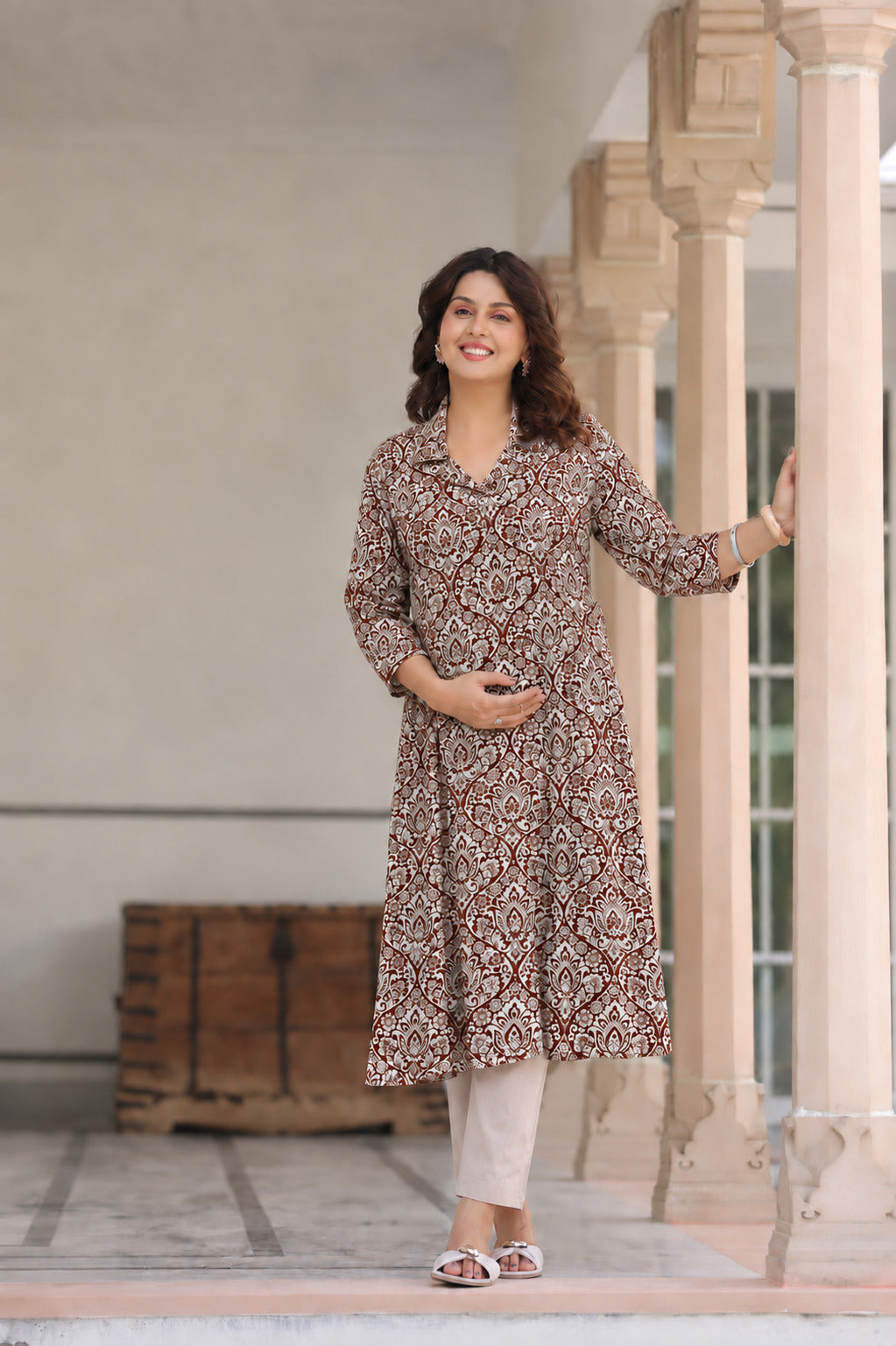 Vintage Rust MahalCotton Maternity - Nursing Kurti