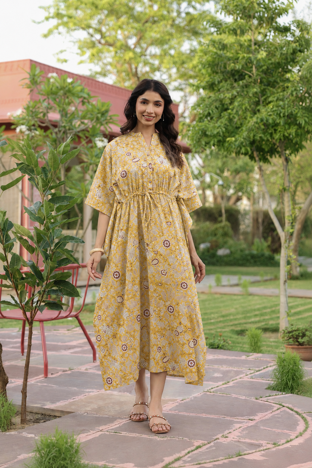 Wildflower Gold Cotton Kaftan ( One-Size )