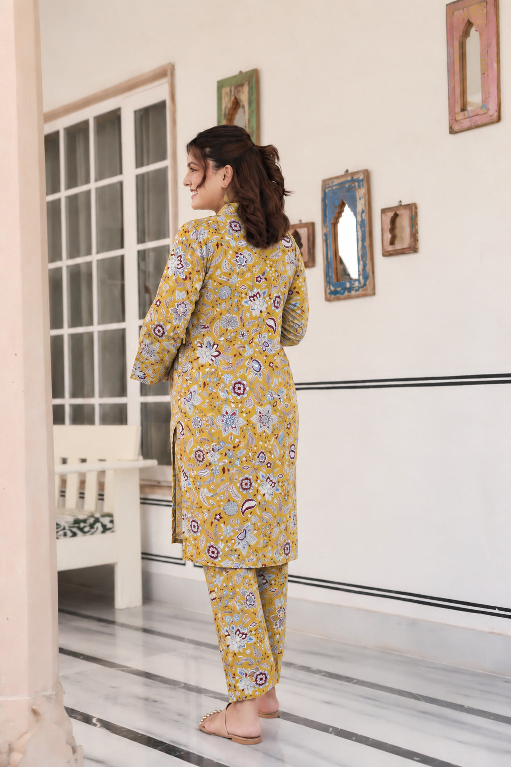 Golden Petals Cotton Maternity - Nursing Co-ord Set