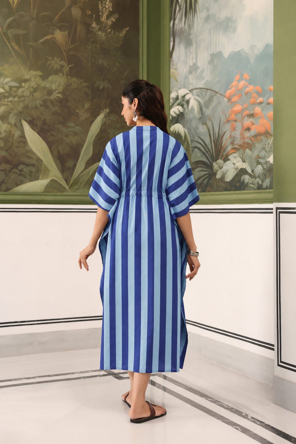 Ocean Lines Cotton Maternity - Nursing Kaftan ( One-Size )