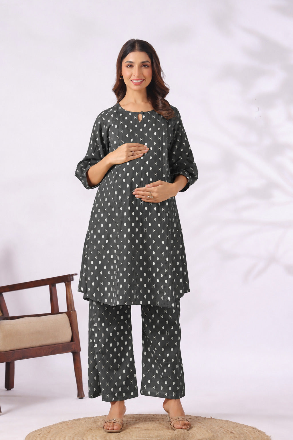 Midnight Ikat Cotton Maternity - Nursing Co-ord Set