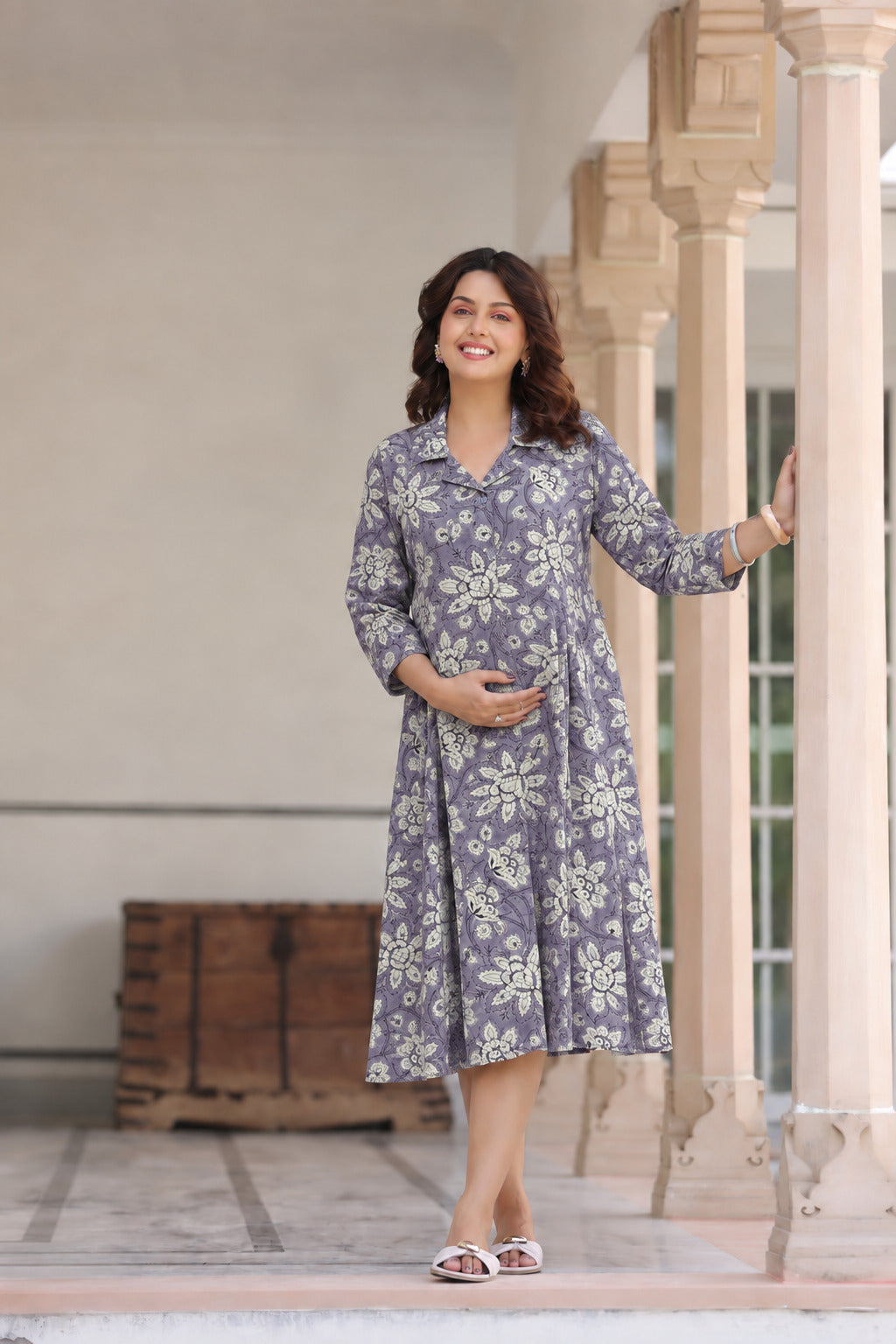 Moonlit Florals Cotton Maternity - Nursing Dress