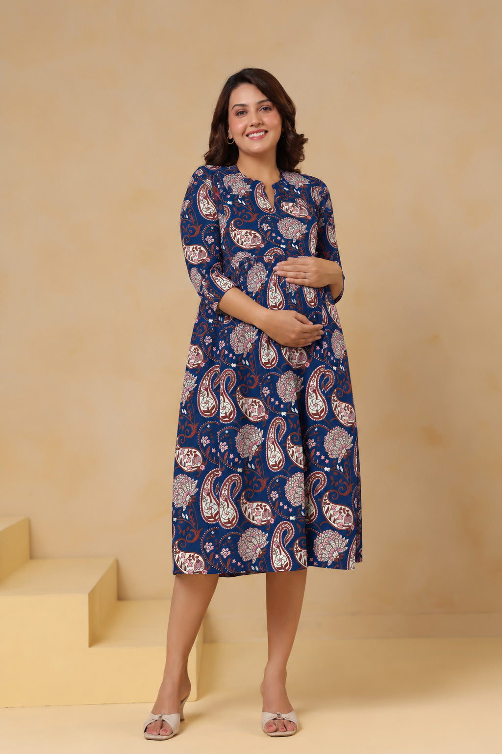 Indigo Kalamkari Buta Cotton Maternity - Nursing Dress