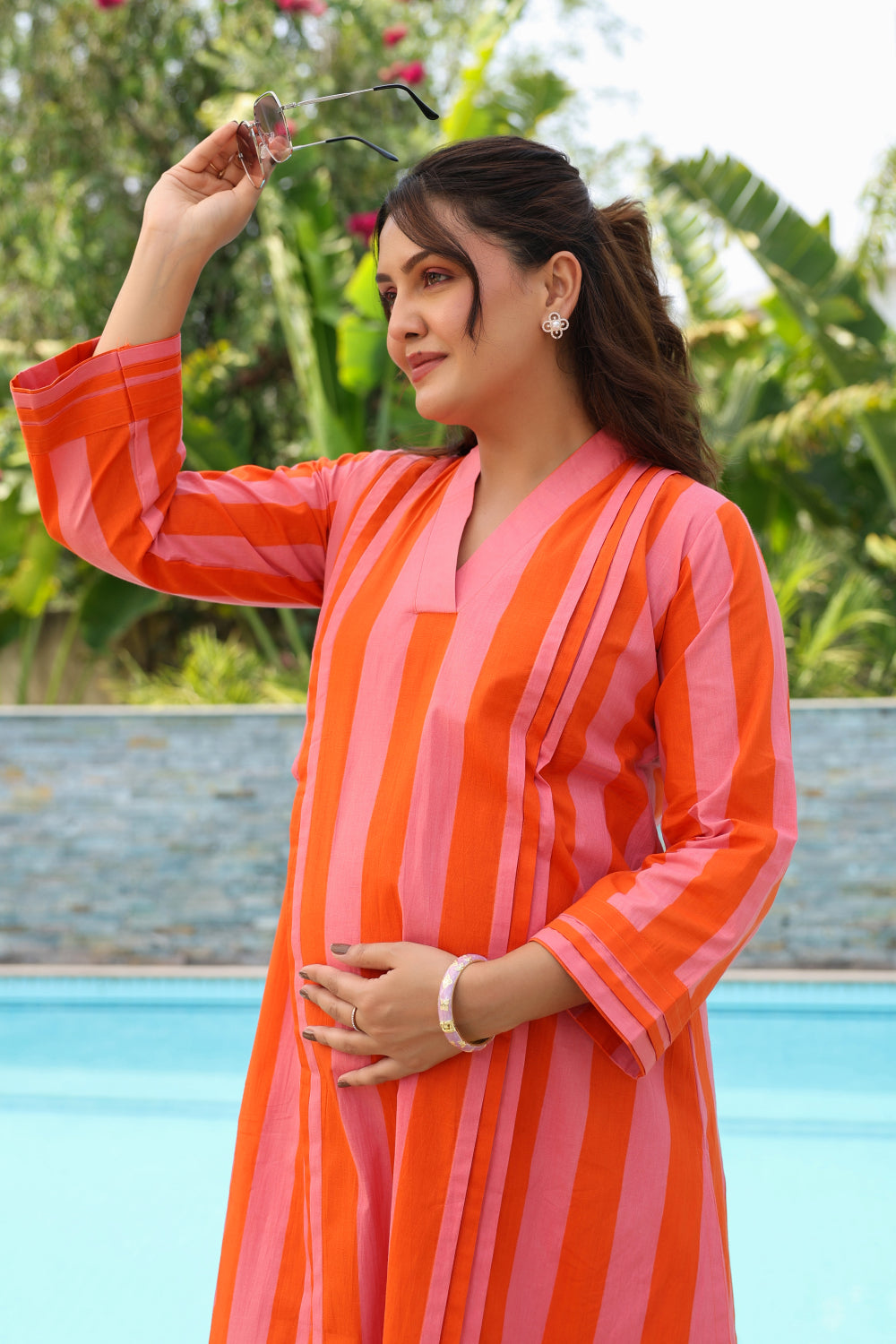 Flamingo Flame Cotton Maternity - Nursing Co-ord Set