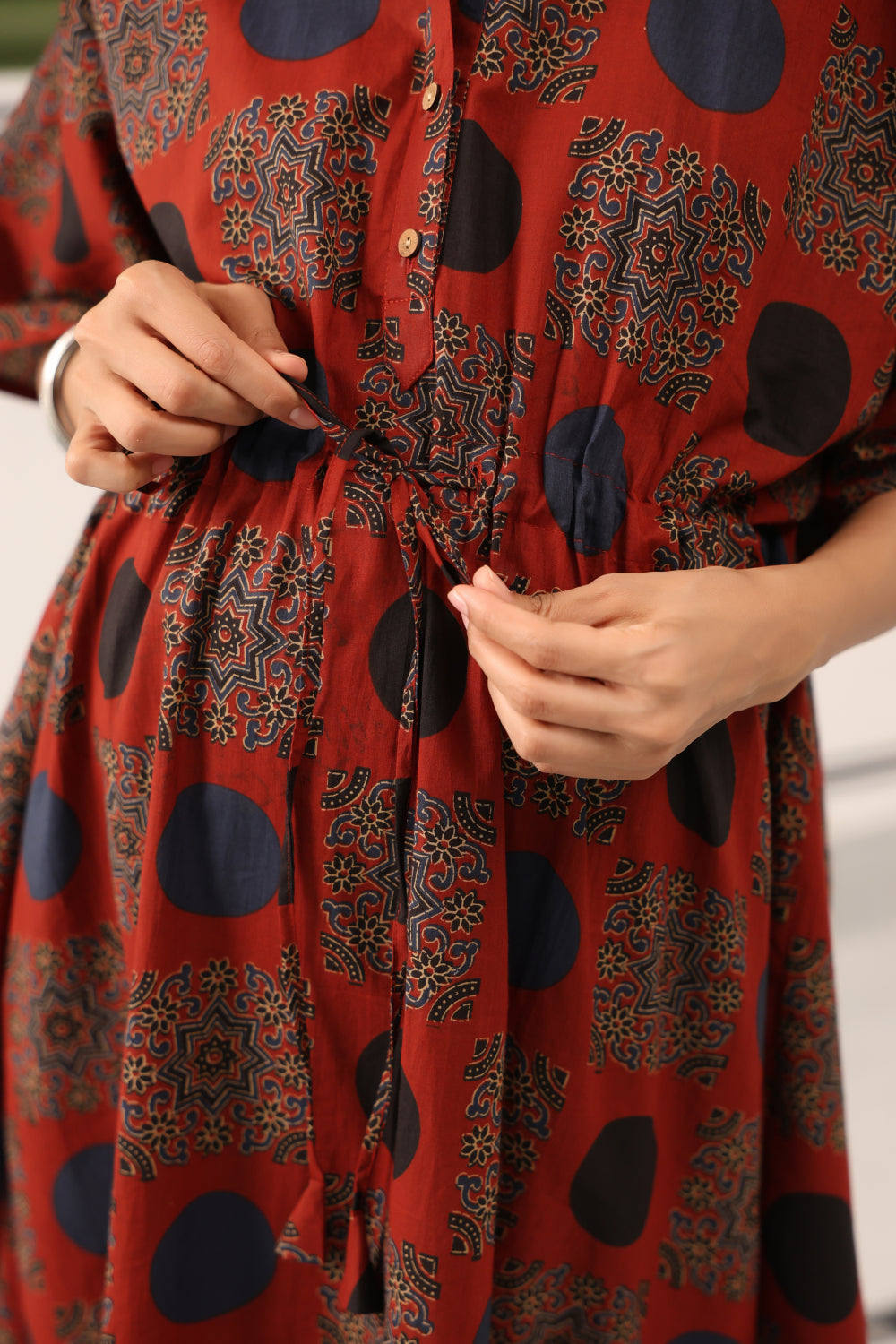 Maroon Mandala Cotton Maternity - Nursing Kaftan ( One-Size )